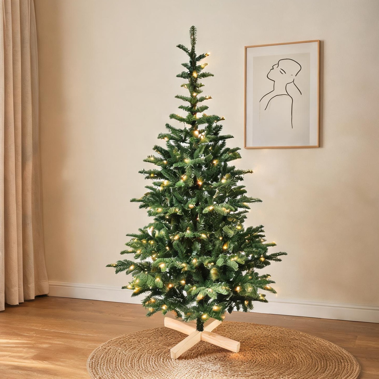 chillscreamni 8 ft Pre-Lit LED Artificial Christmas Tree with 1307 Mixed Branch Tips Hinged Base and Foldable Stand for Effortless Holiday Elegance Indoors