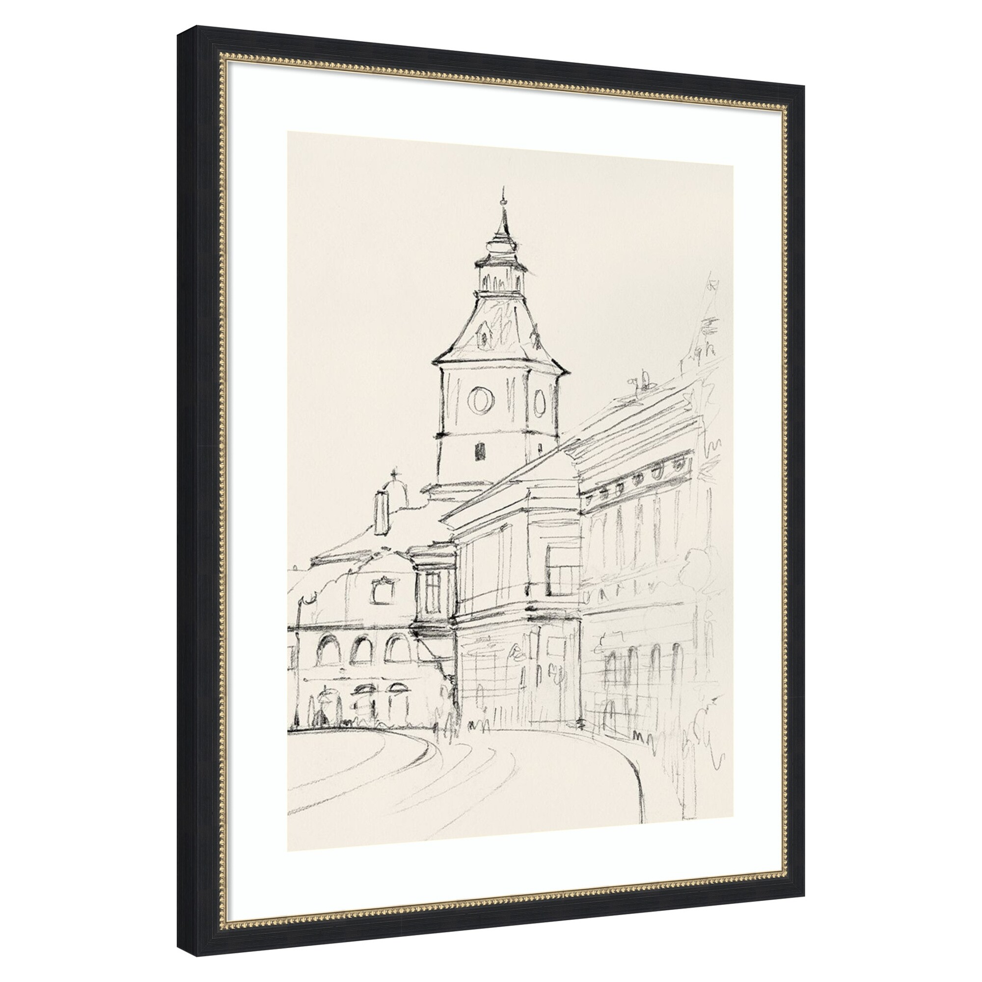 Amanti Art Clock Tower in Quiet Street by PI Studio Wood Framed Wall ...