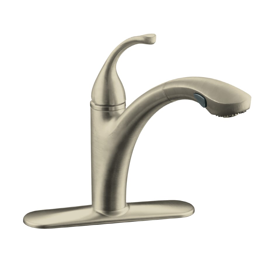 KOHLER Forte Vibrant Brushed Nickel Single Handle Pull-out Kitchen Faucet  with Deck Plate in the Kitchen Faucets department at