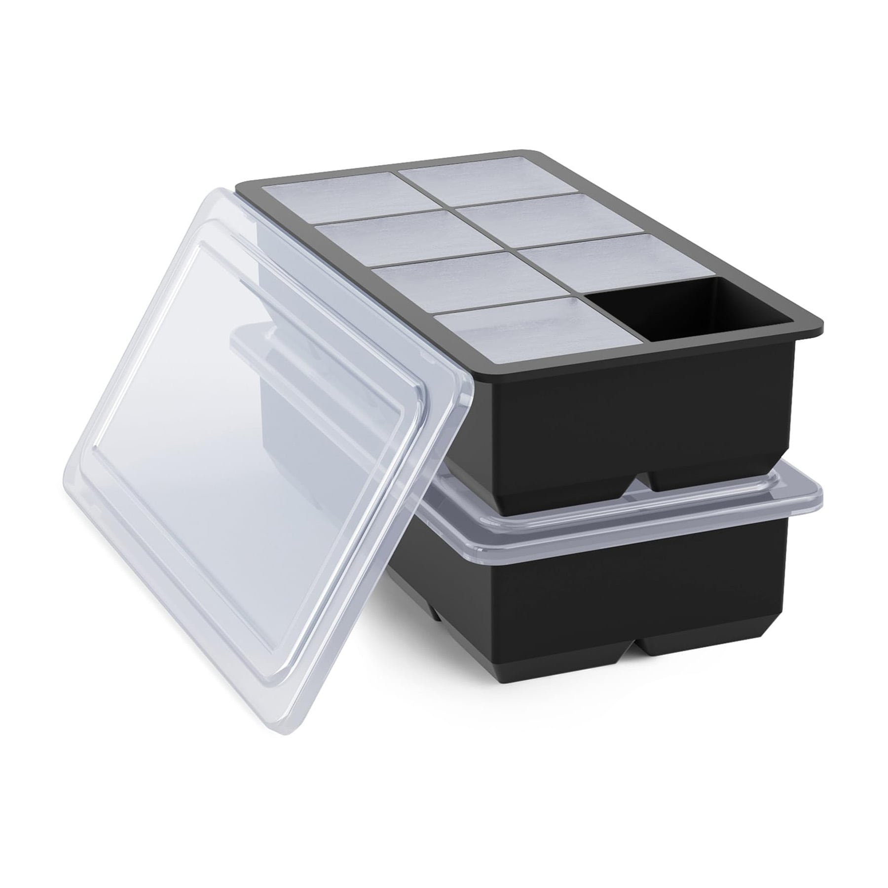 Anqtovp  2 Pack Large Silicone Ice Cube Trays with Lids 8.5 x 4.5 x 2 Inch Makes 16 Big Square Ice Cubes for Whiskey Cocktails Soups Meal Prep