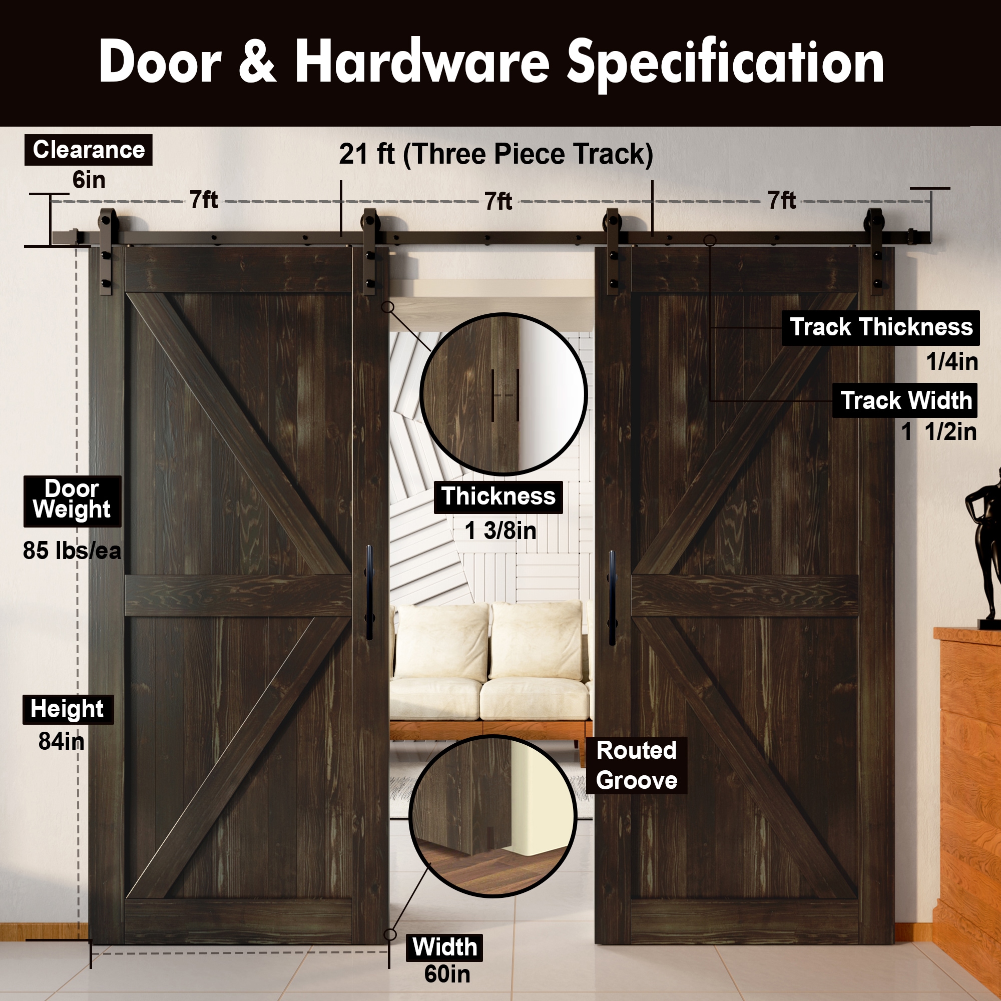 HOMACER YT2TGH240C-6084-K-EB Barn-Doors - View #7