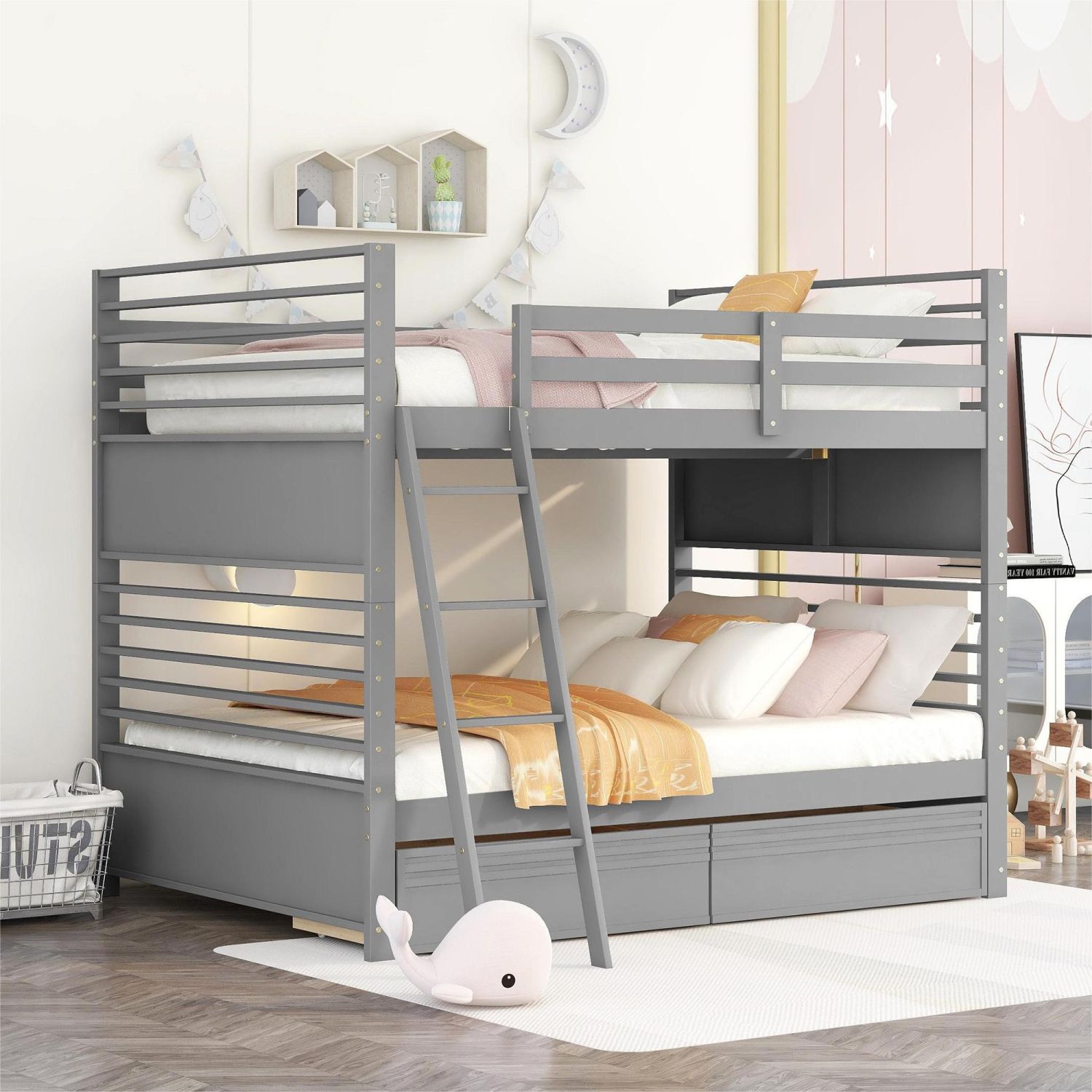 JASMODER LT000521AAE Gray Full Composite Platform Bed with Storage