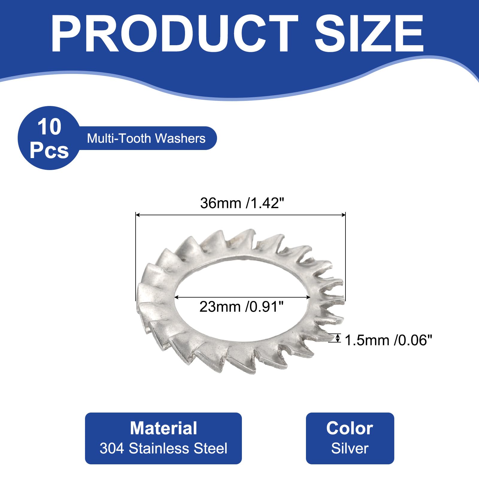 Misopily M22 External Tooth Lock Washers 10 Pieces 304 Stainless Steel ...