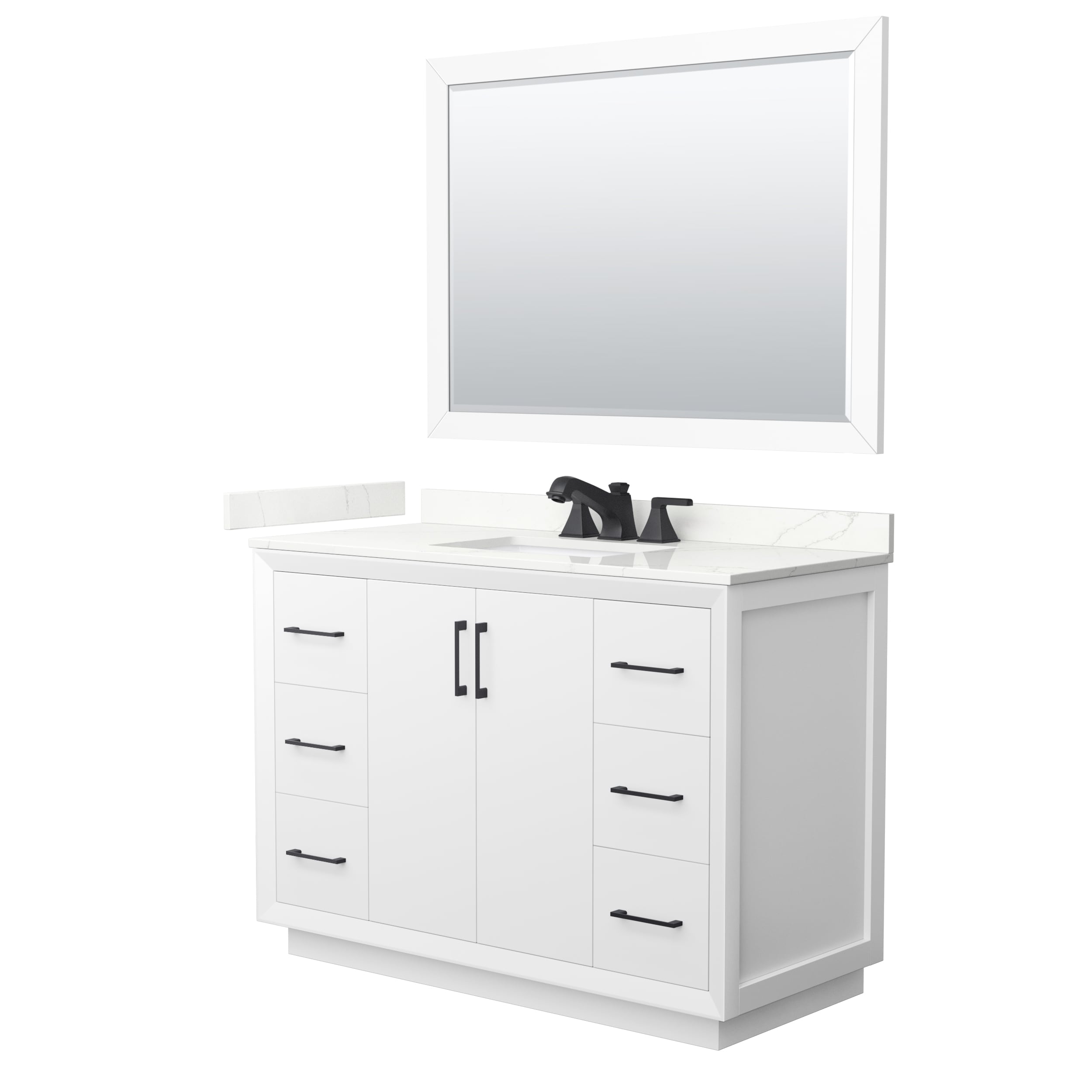 Wyndham Collection WCF414148SWBGTUS3M46 Strada 48-in White Undermount Single Sink Bathroom Vanity with Giotto Quartz Top (Mirror Included)