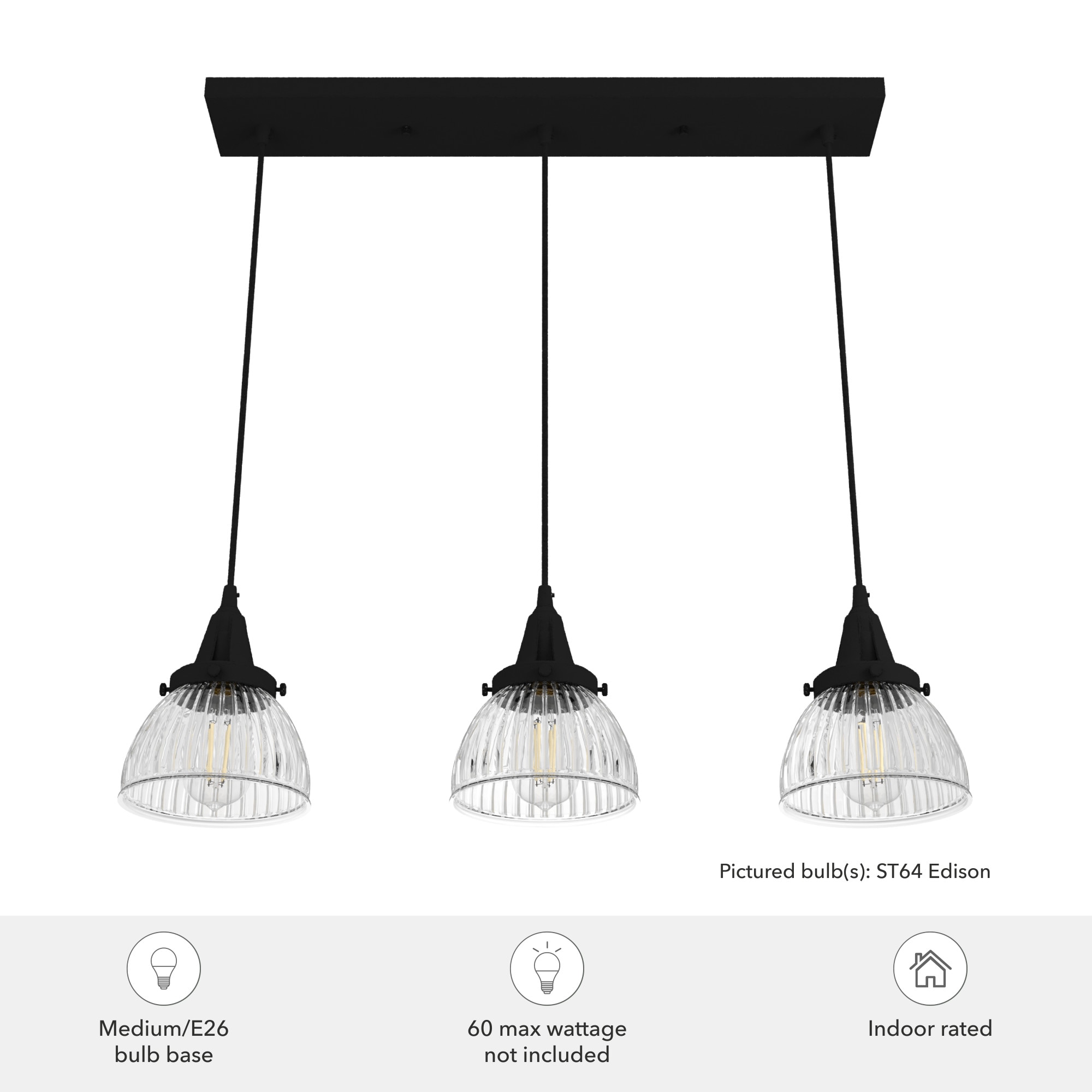 Cypress Grove Natural Iron 3-Light Fluted Glass Cluster Pendant