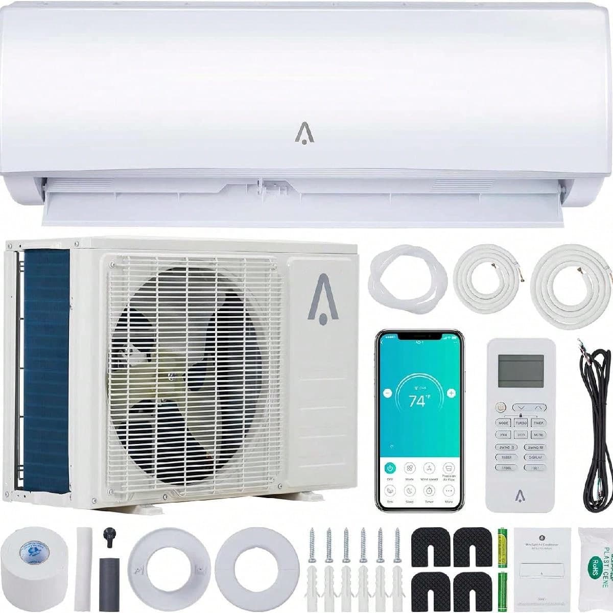 WhizMax BY-PHO-0YVD50HM 18000 BTU Smart Mini Split AC/Heating System 19 SEER Split Inverter Air Conditioner With Pre-Charged Heat Pump and Installation Kit