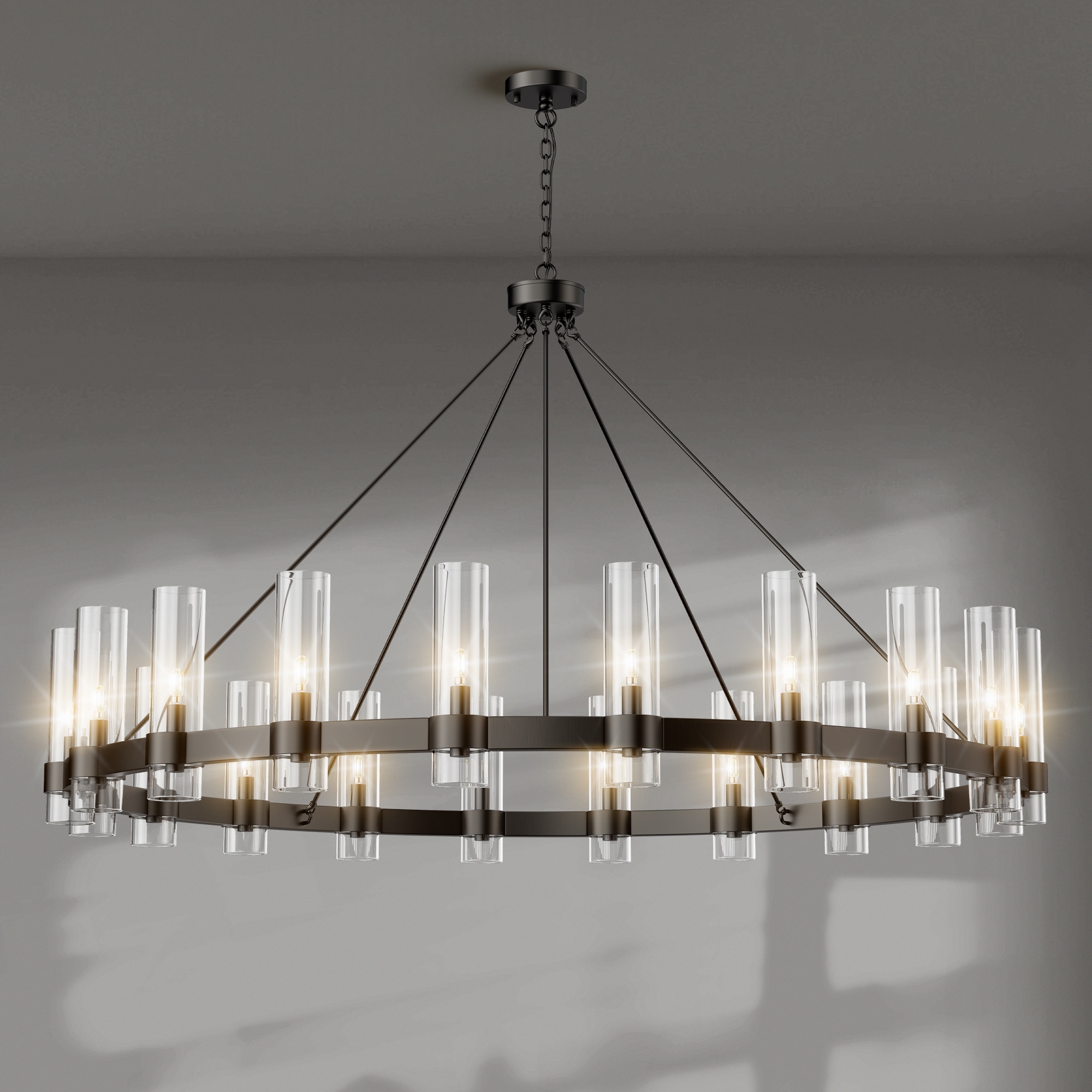 Kviflon Farmhouse Chandelier 60 Inch 20 Light Black Wagon Wheel Chandelier for Dining Room Foyer Living Room Staircase