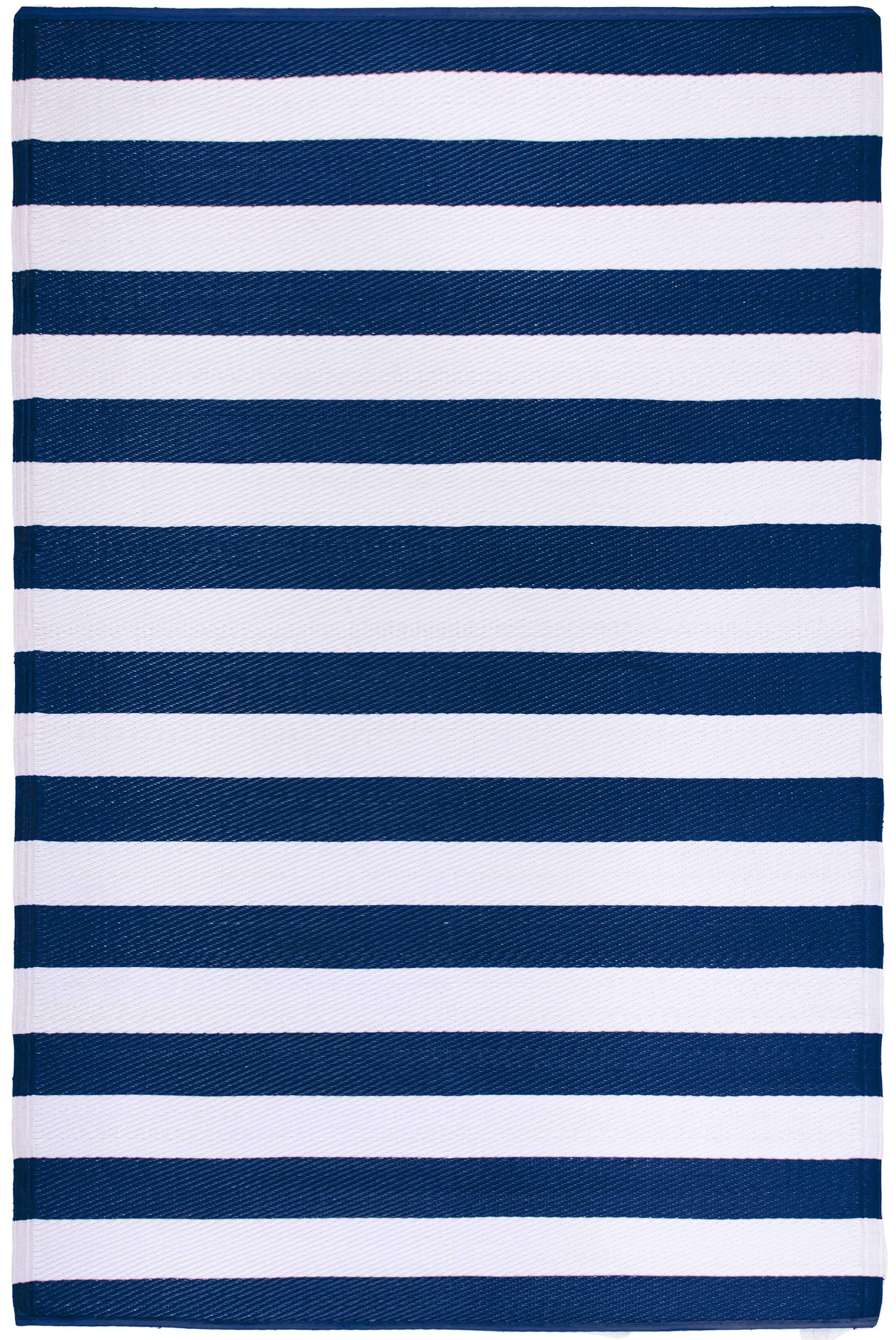 FH Home 657814893290 6 x 9 (ft) Flatweave Polypropylene Brittany Stripe - Blue White Rectangular Indoor/Outdoor Stripe Mid-Century Modern Area rug