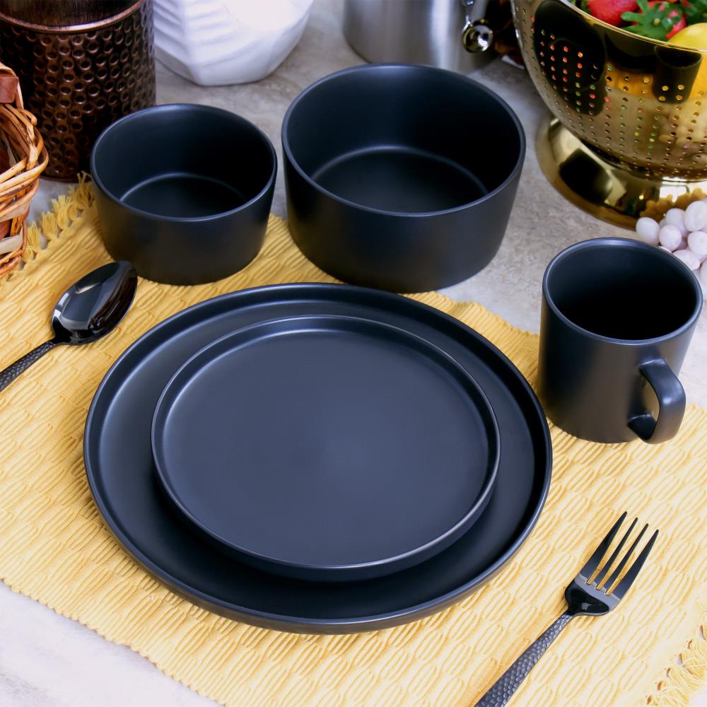 Elama 20-Piece Black Stoneware Dinnerware in the Dinnerware department at