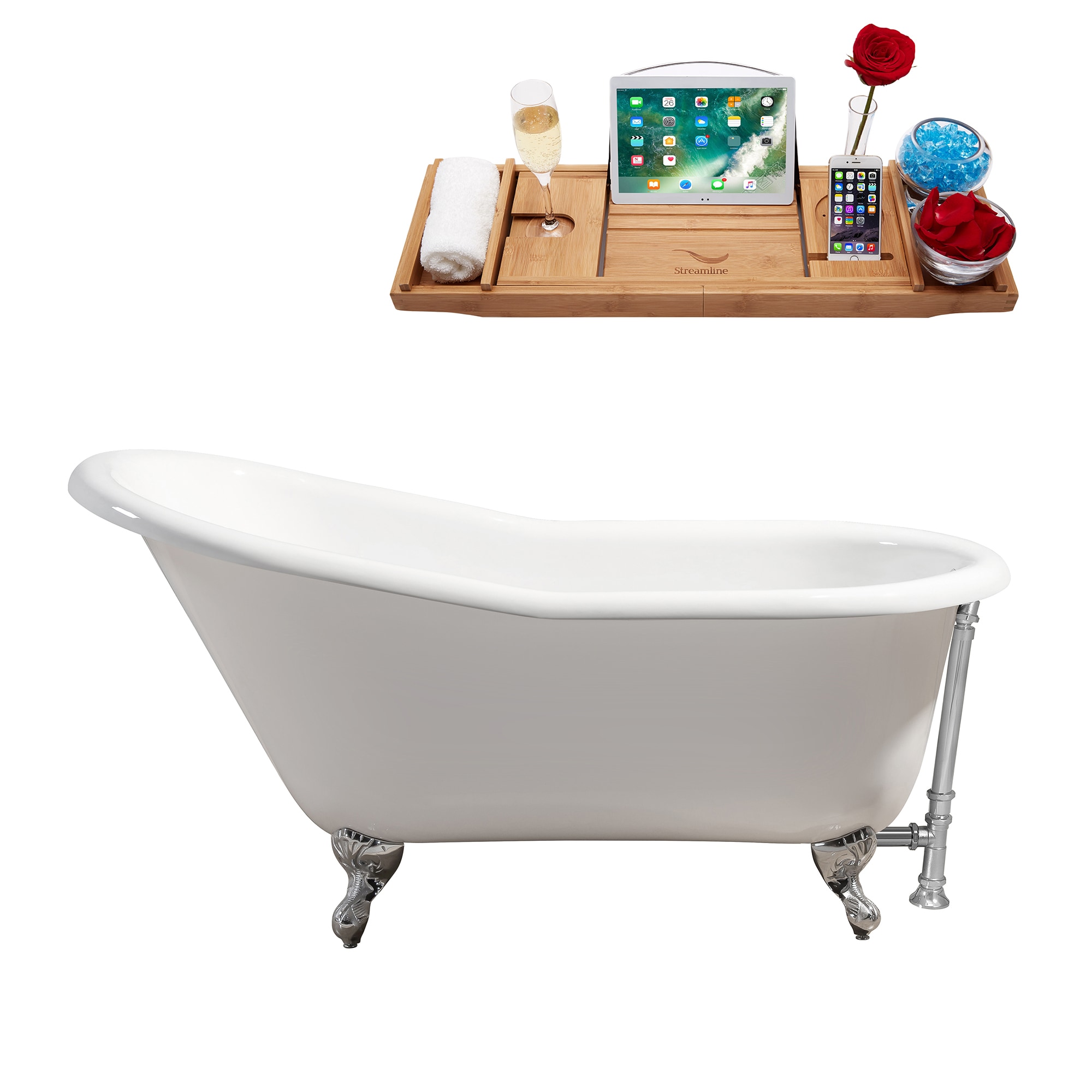 Streamline R5120CH-CH 30.1-in x 60-in Glossy White Cast iron Rectangular Clawfoot Soaking bathtub with Drain ( Reversible Drain )