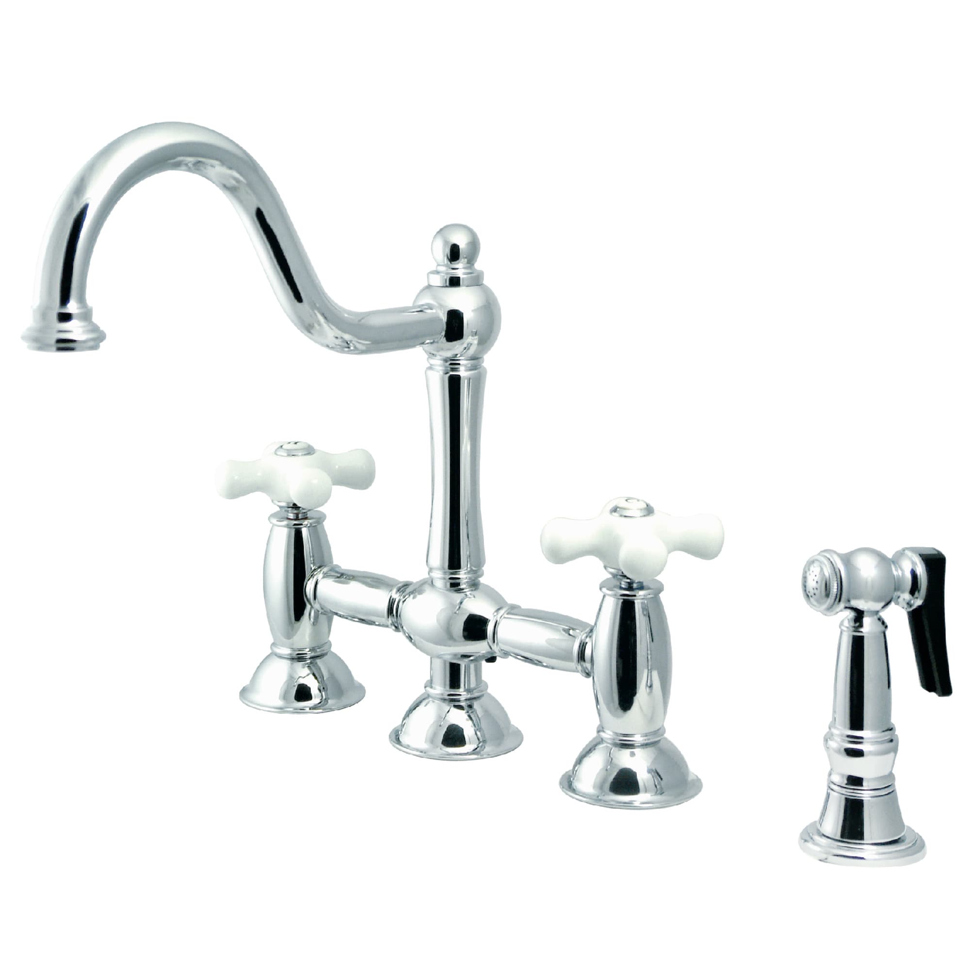 Kingston Brass WLKS3791PXBS Restoration Polished chrome Double Handle Deck-mount Bridge Kitchen Faucet with Sprayer ( Side Sprayer Included )