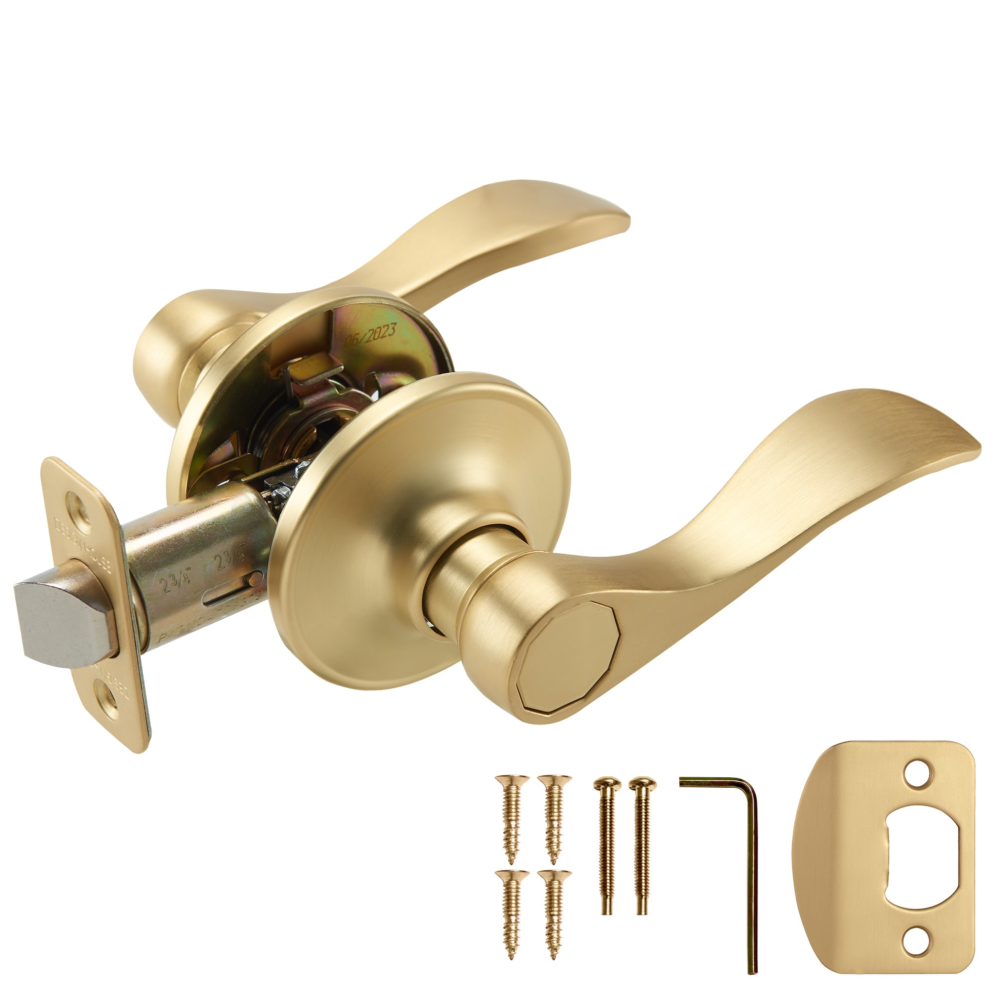 Gold-Interior Lock Passage Door-Knob - Brushed Brass Handles for Hall Closet