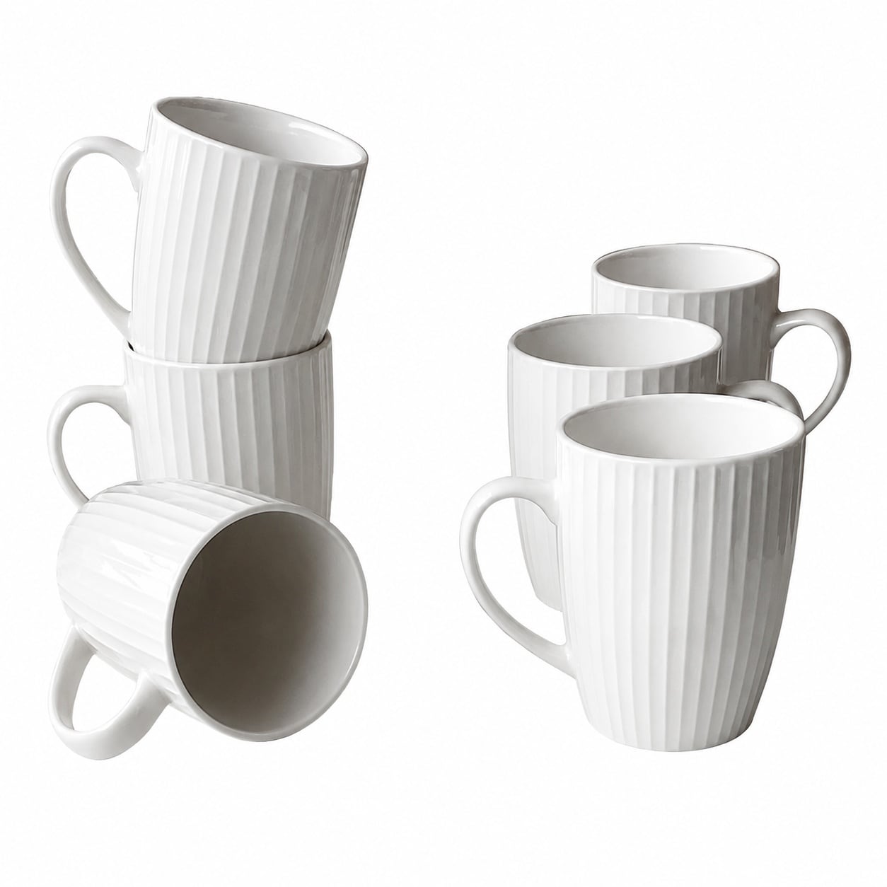 Aoibox  11 oz White Porcelain Coffee Mugs Set of 6 with Ergonomic Handle for Kitchen Dining and Drinkware