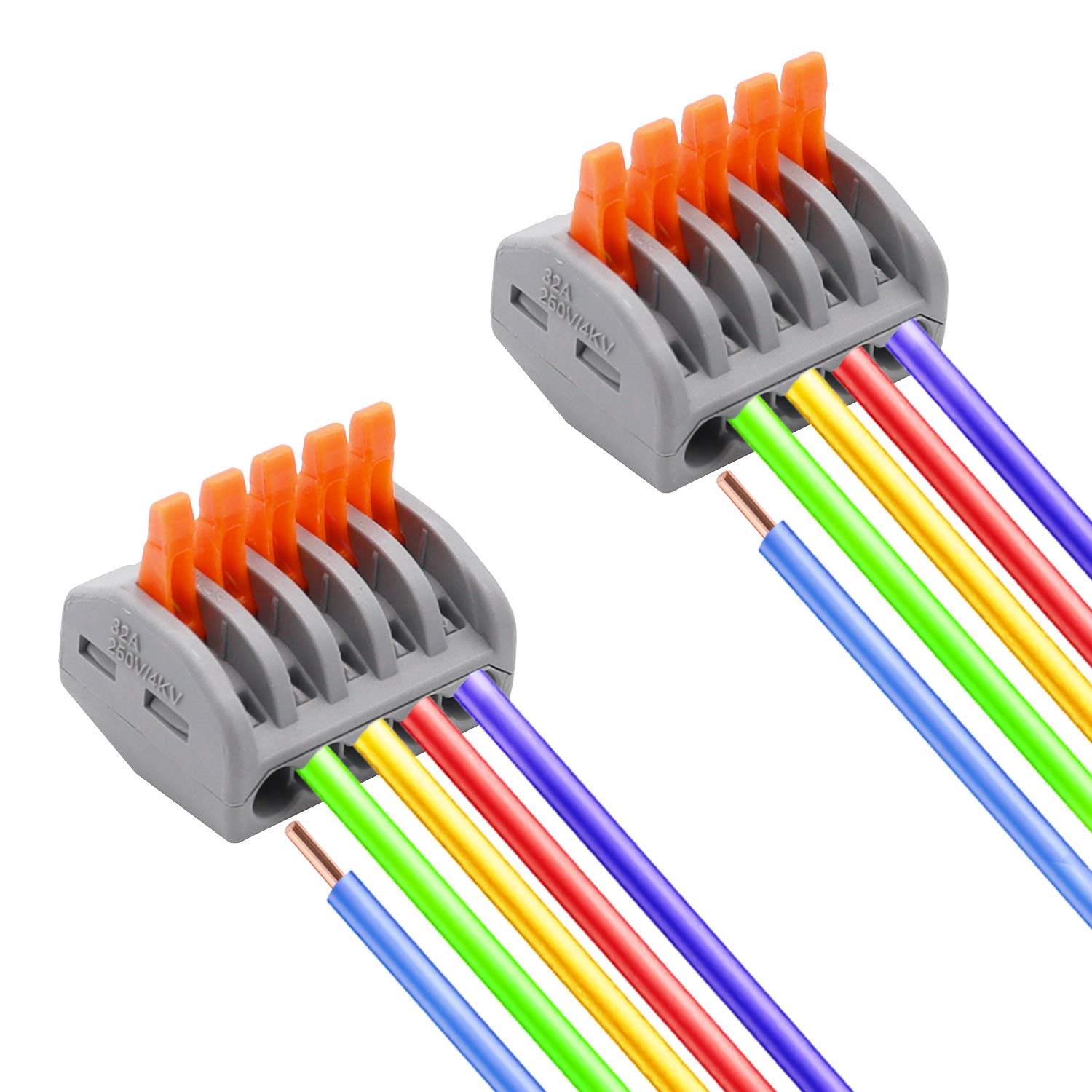 Afoxsos 25 Pcs 5 Port Lever Nut Conductor Compact Wire Connectors for ...