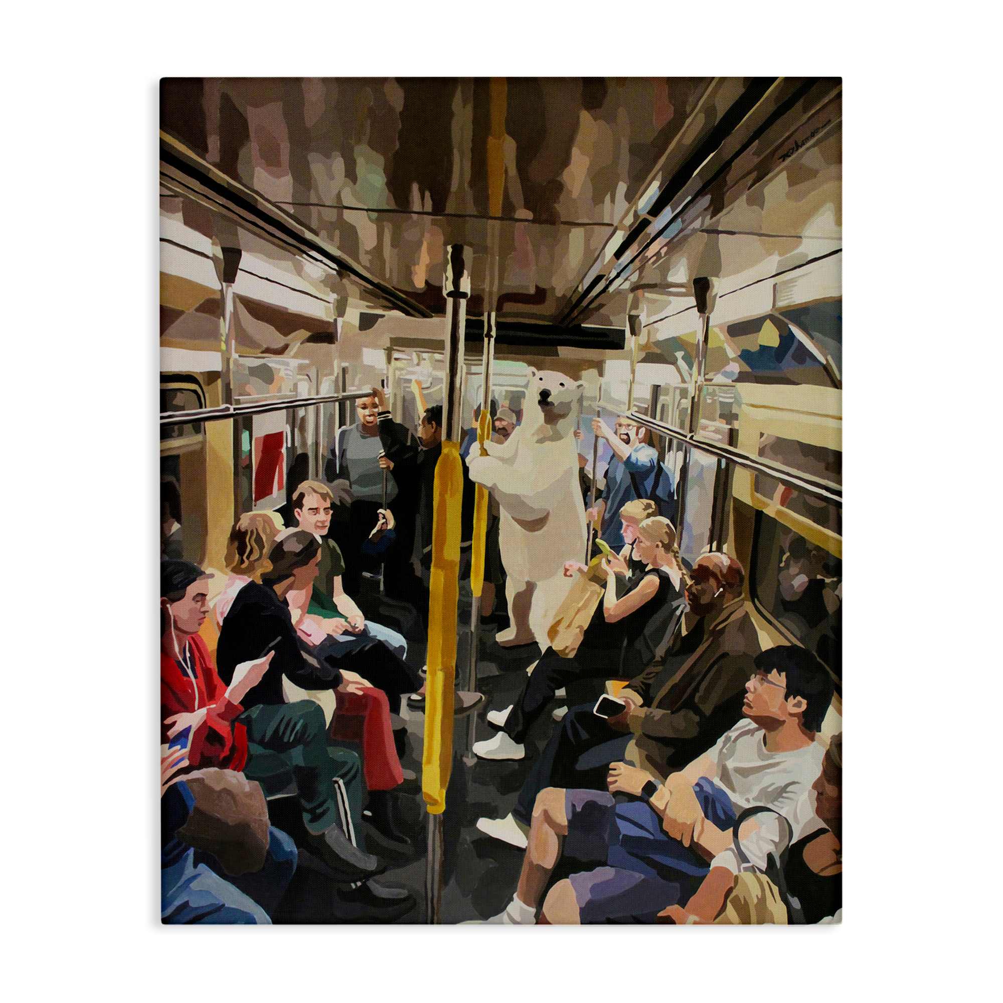 Stupell Industries BS-817-CN-30X40 Polar Bear on Subway Canvas design by Keith Thomson