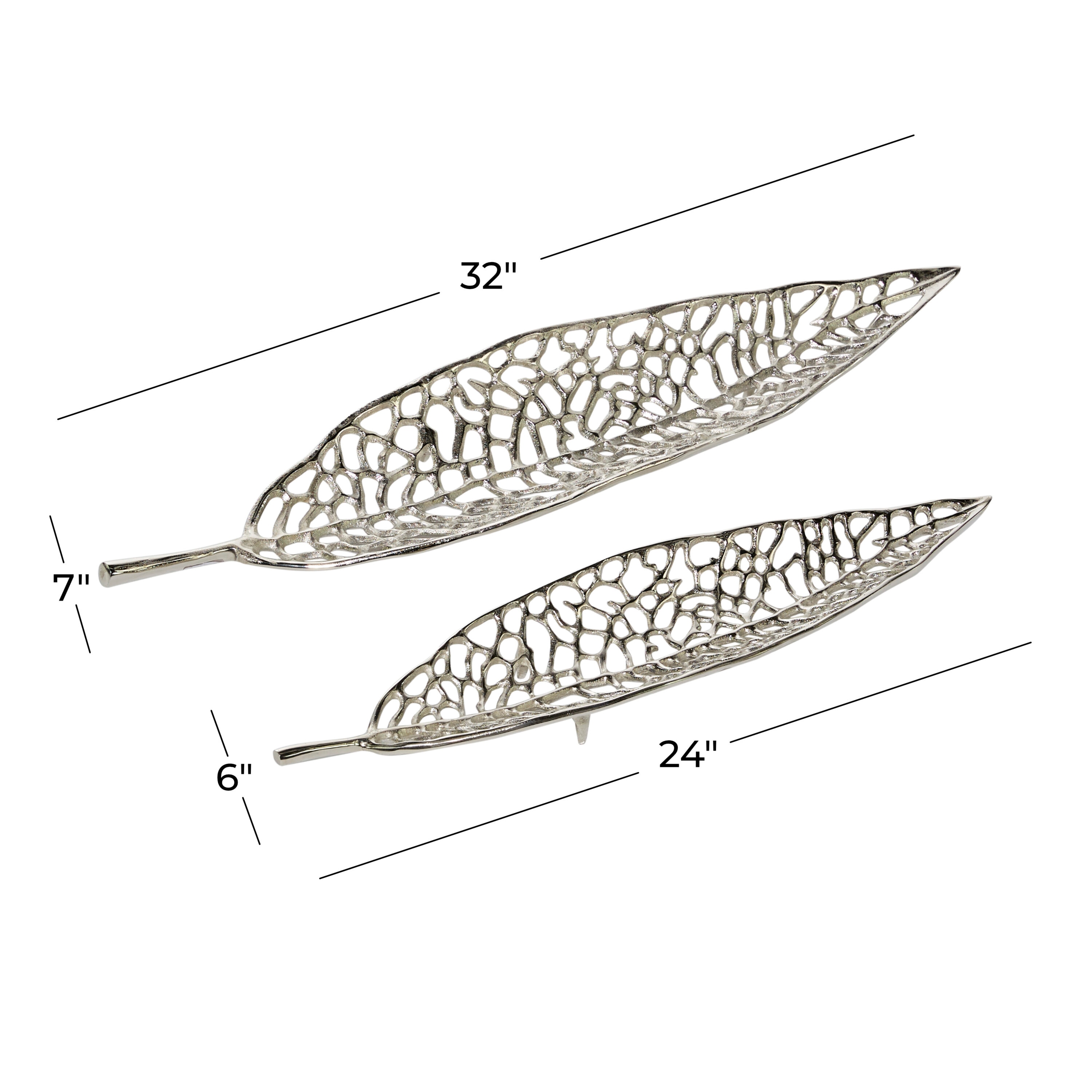 Silver Aluminum Leaf Shaped Decorative Tray Set
