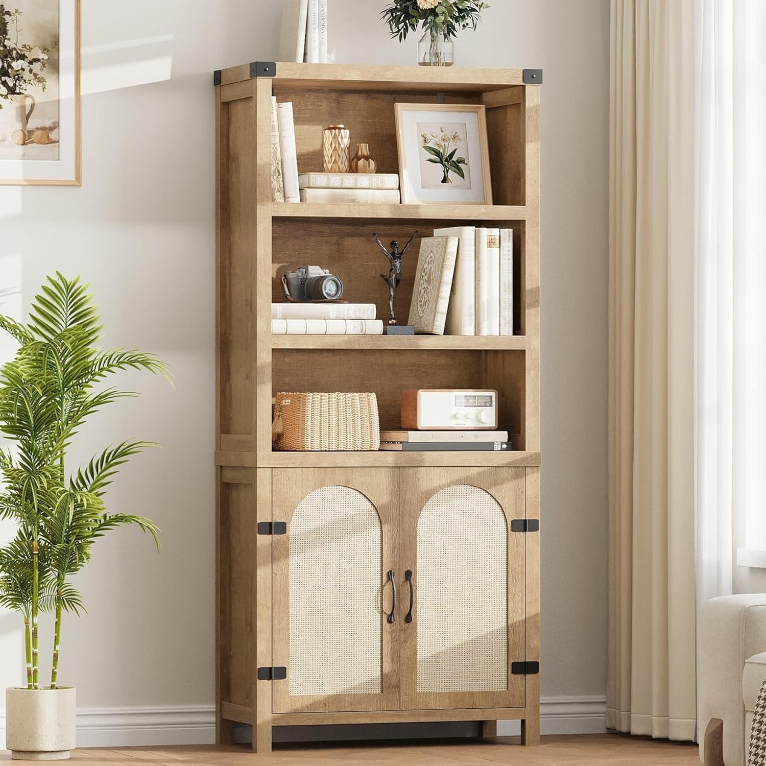 Garvee - Tall Bookshelf with Storage 5 Tier Storage Cabinet Bookshelves and Bookcases with Doors...
