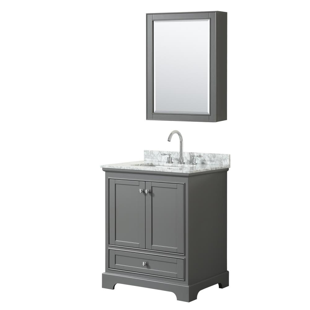 Wyndham Collection WCS202030SKGCMUNSMED Deborah 30-in Dark Gray with Polished Chrome Trim Undermount Single sink Bathroom Vanity with White Carrara Marble Natural marble Top (Mirror Included)