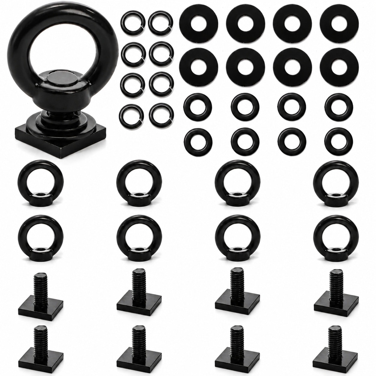 Etokfoks  8 Pack Stainless Steel M8 T Slot Eye Bolts Tie Down Anchors with Nuts for Roof Rack Track Mounting Black