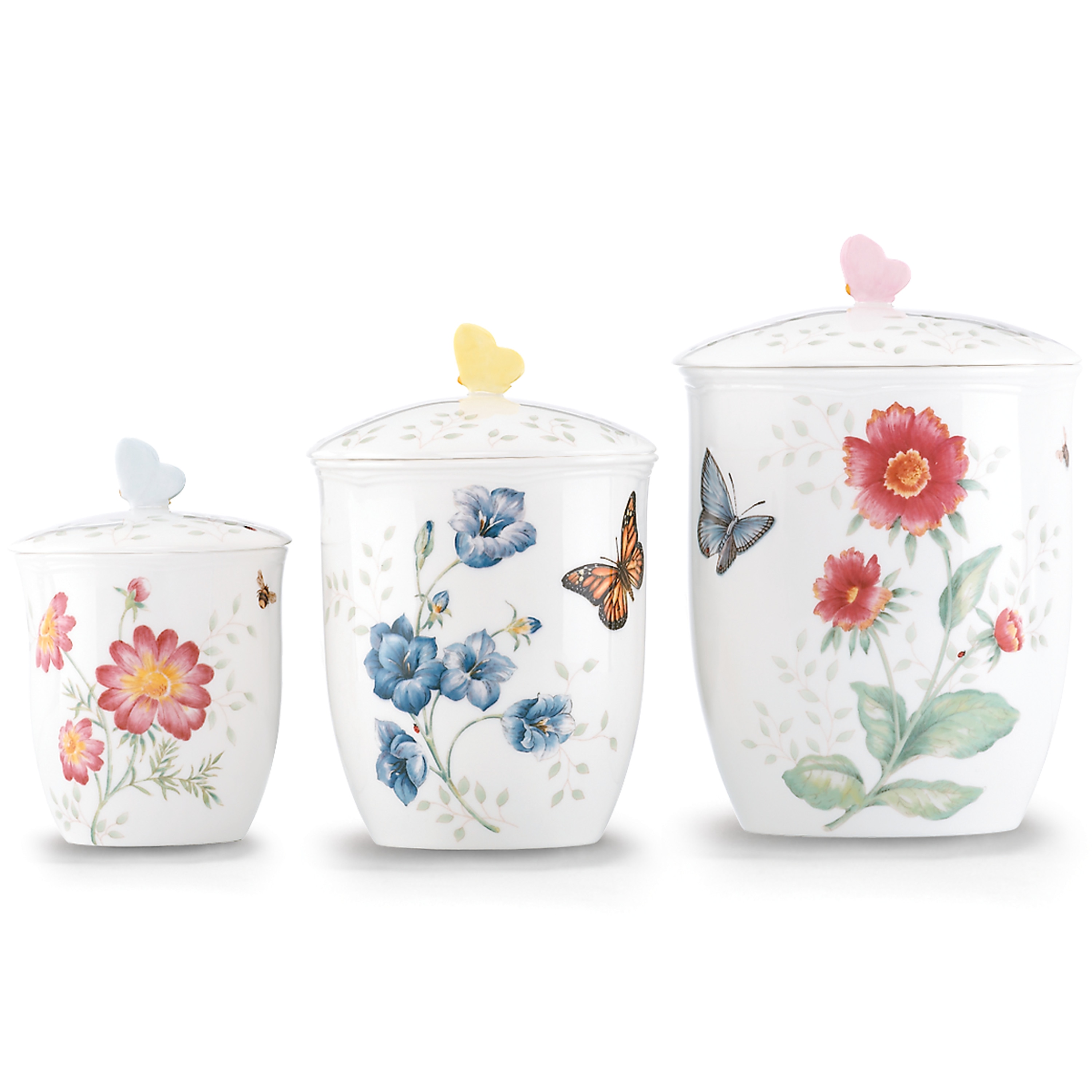 LENOX 813478 Butterfly Meadow 3 -Pack Multisize Porcelain BPA-Free Reusable Canister set with Lid