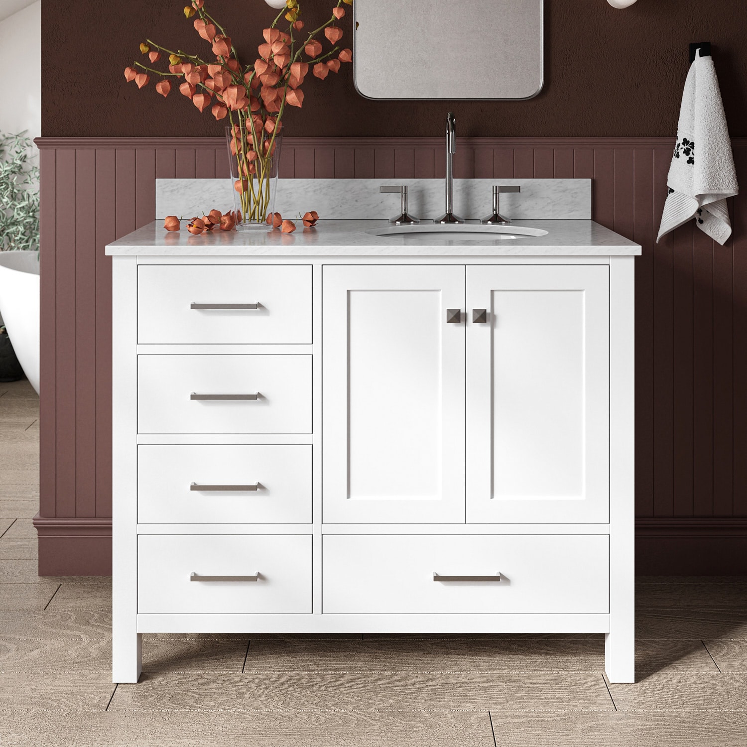 ARIEL A043SRCW2OVOWHT Cambridge 43-in White Undermount Single sink Bathroom Vanity with 0.75" Carrara White Marble Natural marble Top