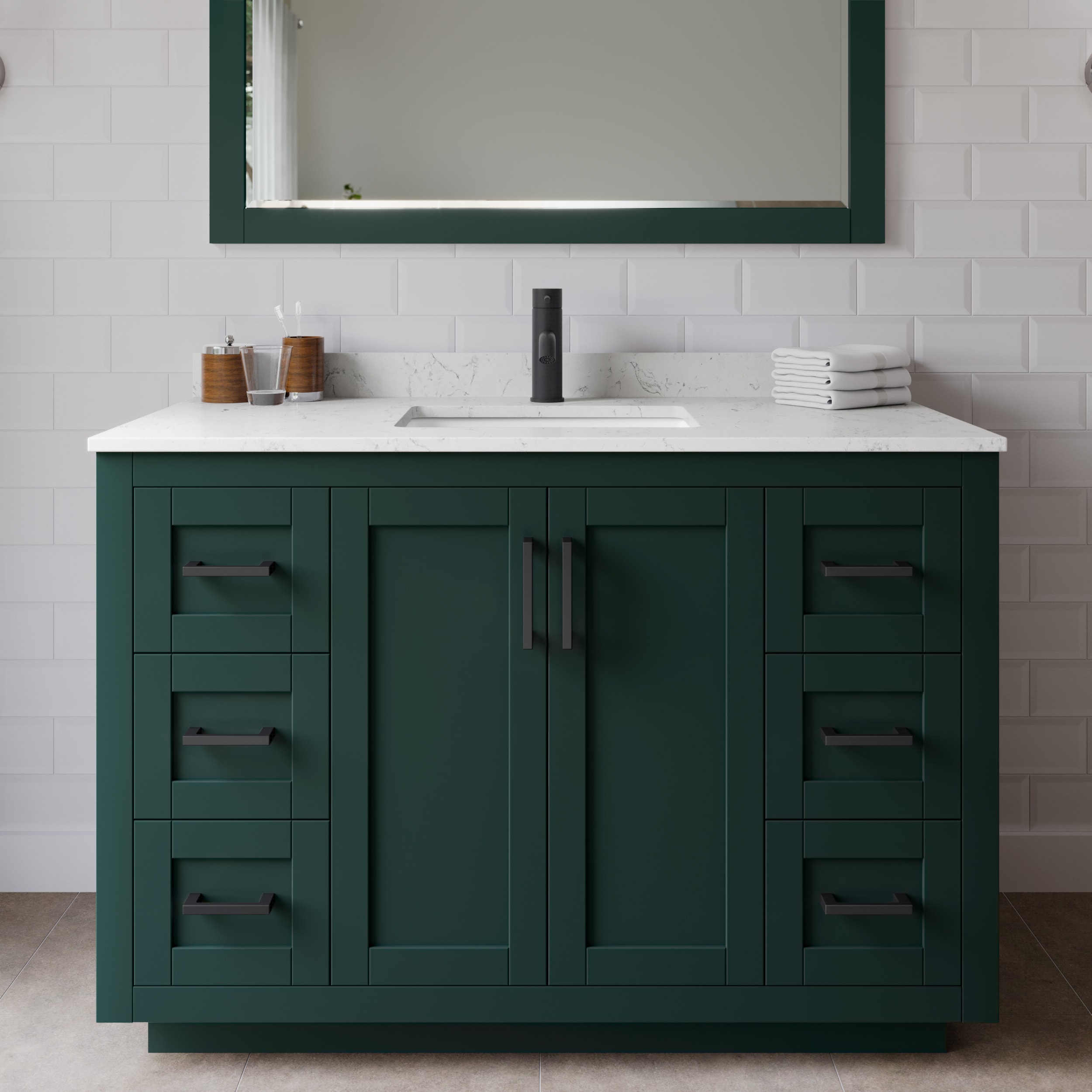Wyndham Collection WCF292948SGKC2UNSMXX Miranda 48-in Green with Matte Black Trim Undermount Single sink Bathroom Vanity with Carrara Cultured Marble Cultured marble Top