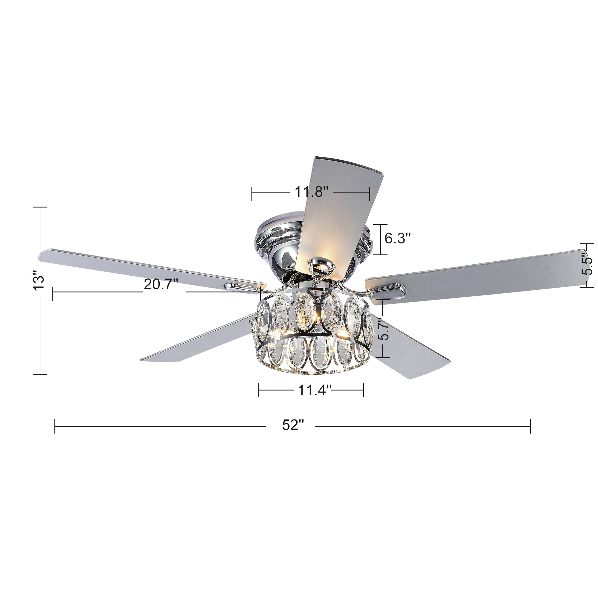 Breezary 52-in Chrome Indoor Flush Mount Chandelier Ceiling Fan 