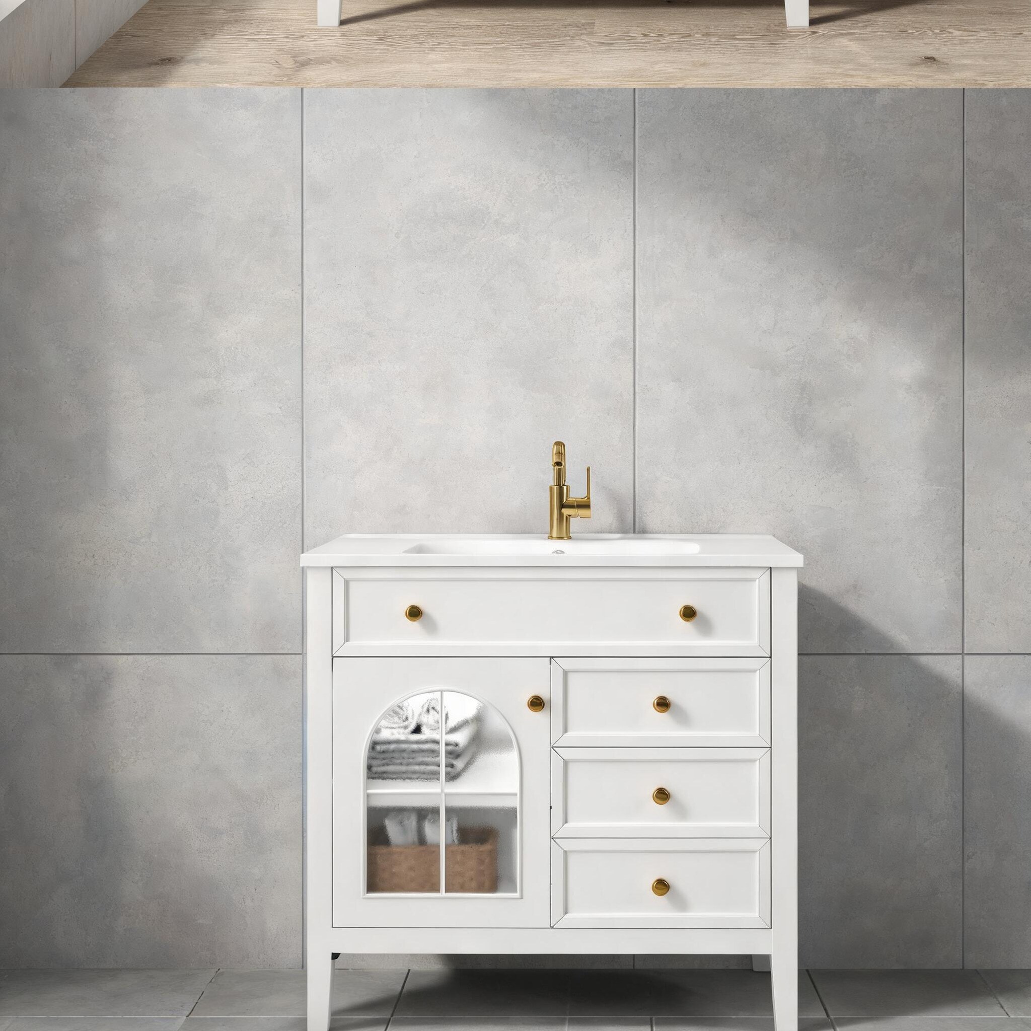 chillscreamni Crisp White MDF and Patterned Glass Freestanding Vanity ...