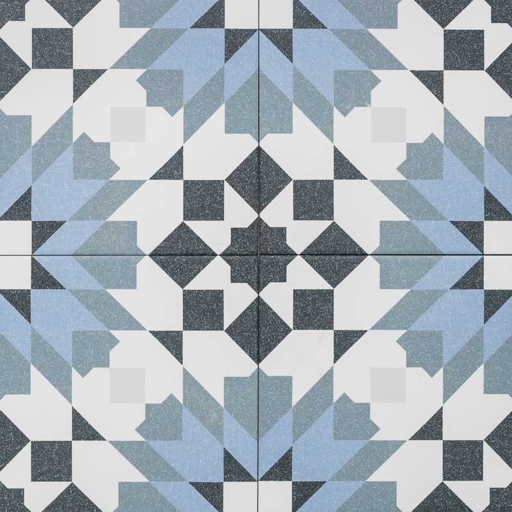 Garden Peony 8x8 Blue and Black Porcelain Floor and Wall Tile
