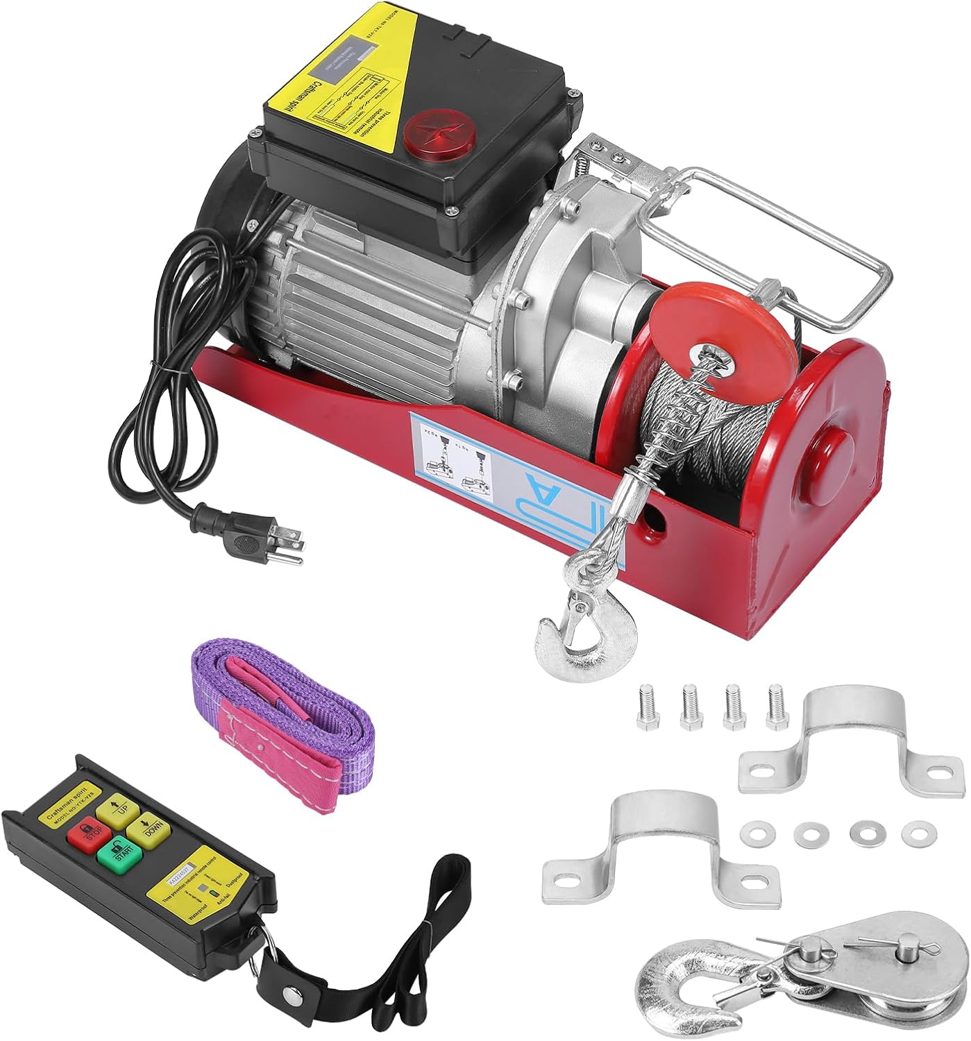 IdealHouse 850LBS Electric Hoist with Wireless Remote Control 110V Overhead Crane System for Warehouse Garage and Factory Includes Safety Brake and Lifting Slings