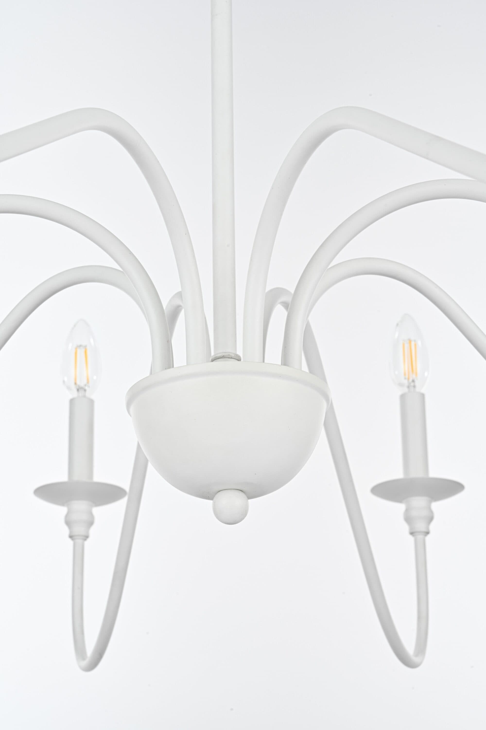 White 42" 8-Light Metal Chandelier with Adjustable Chain