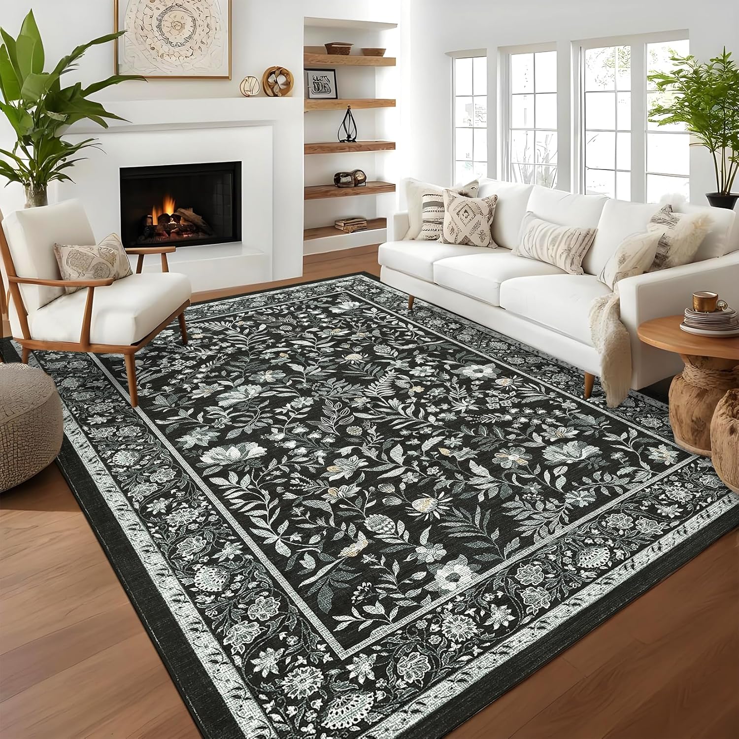 GAOMON Washable Rugs for Living Room 6x9 Non-Slip Botanical Floral