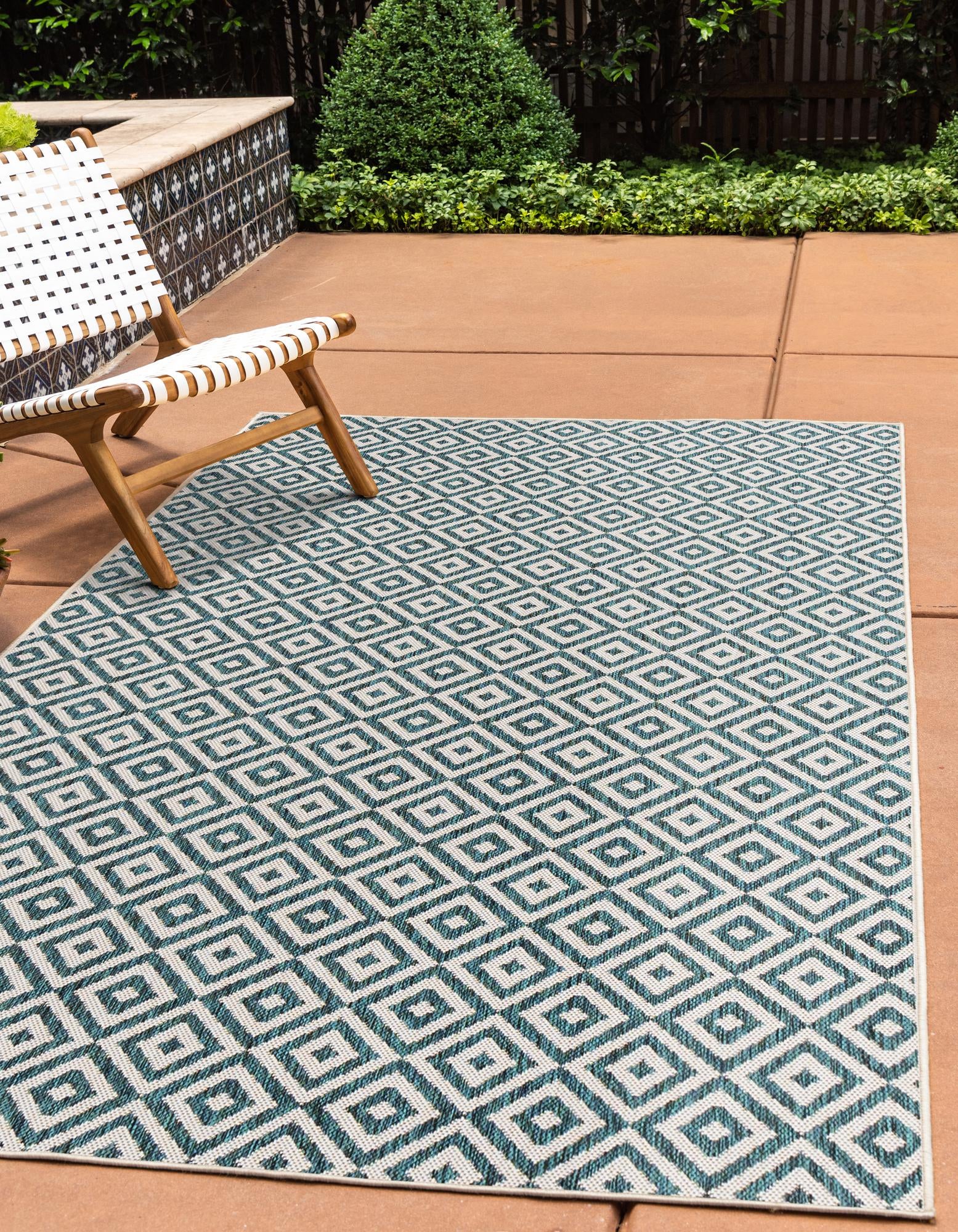 Unique Loom 3152577 Jill Zarin Costa Rica 9 x 12 (ft) Loomed Polypropylene Teal Rectangular Indoor/Outdoor Geometric Area rug