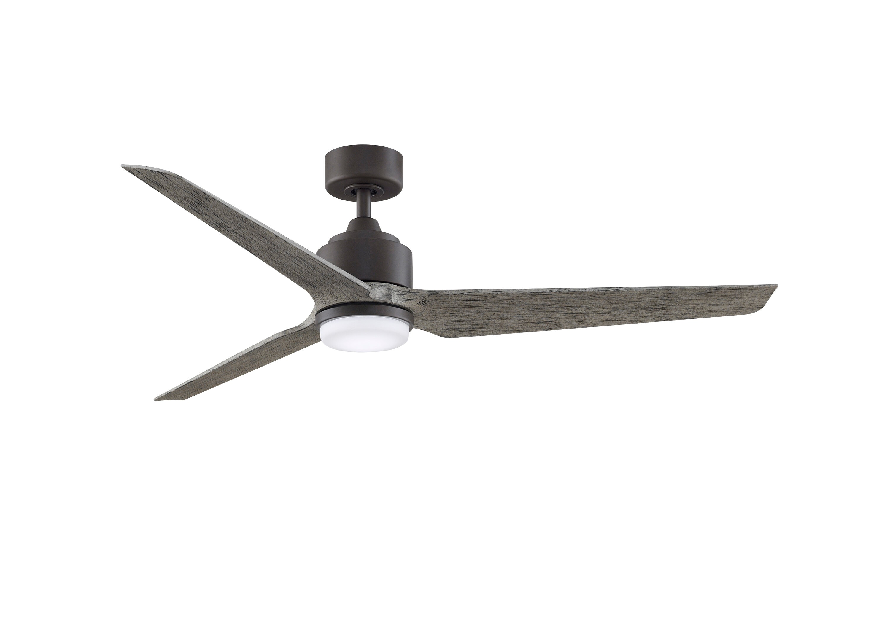 Fanimation FPD8514GRW-60WEW-LK TriAire Custom 60-in Color-Changing Integrated LED Outdoor Smart Matte Greige with Weathered Wood Blades Propeller Ceiling Fan With Light - Remote Included ( 3 -Blade )