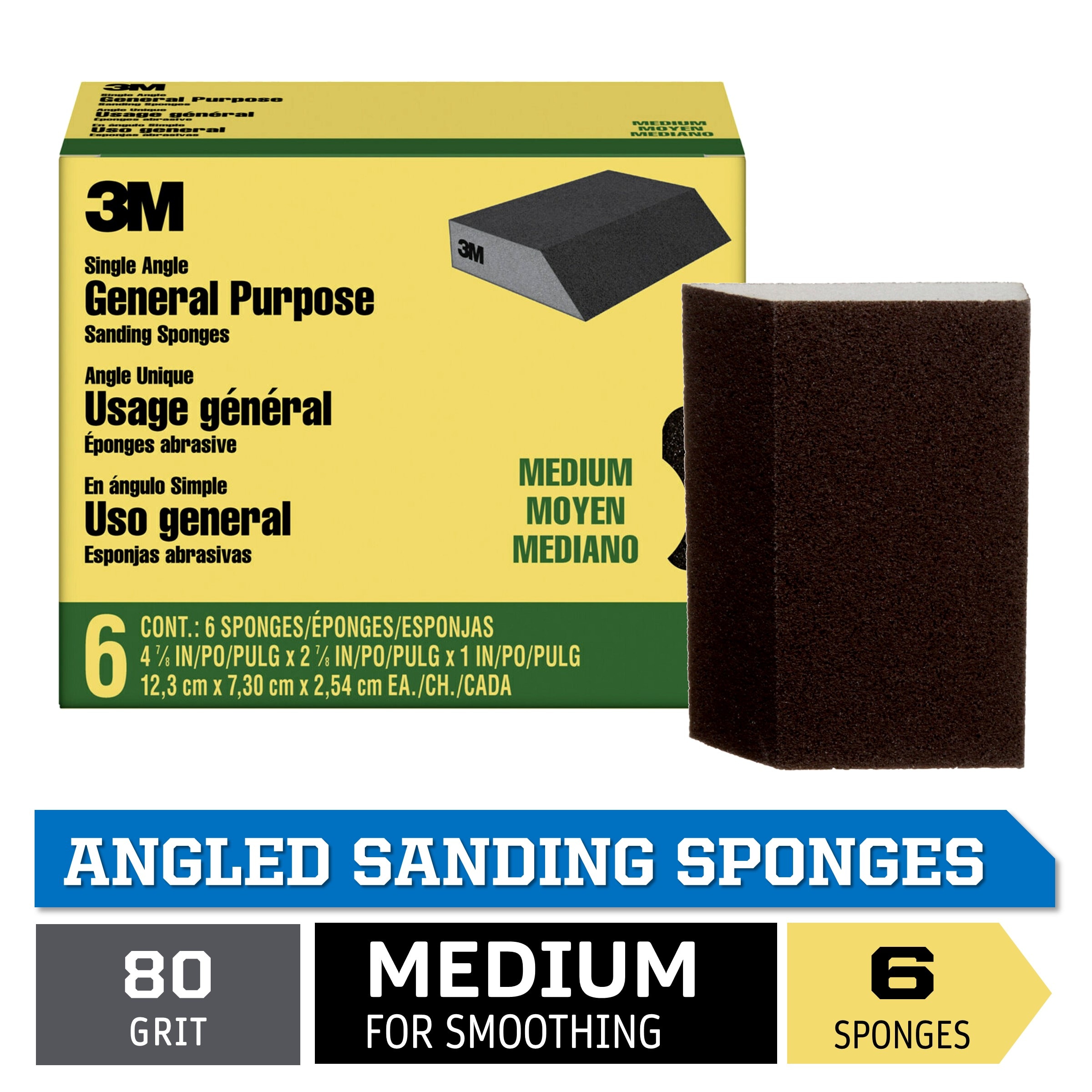 3M Drywall Medium 80-Grit Sanding Sponge 6.219-in x 3.219-in (6