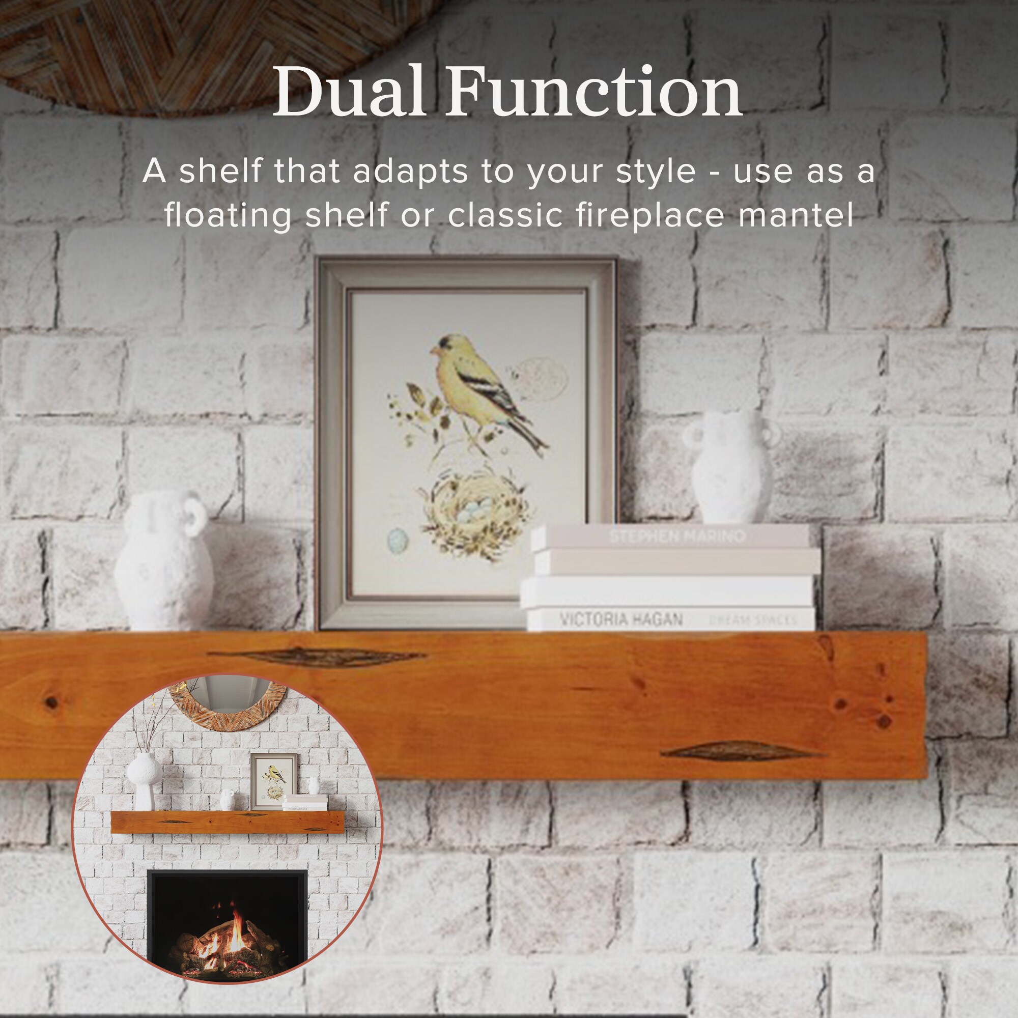 Mantels Direct NATURAL-60-CTRD Mantel-Shelves - View #3