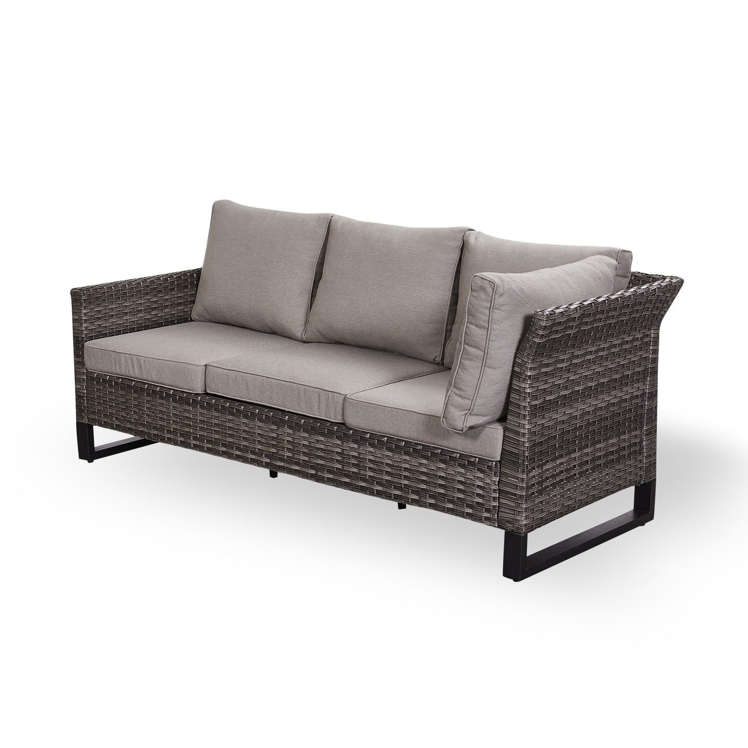 Rilyson FS067-3 U-Feet Wicker Outdoor Sectional with Gray Cushions and Wicker Frame