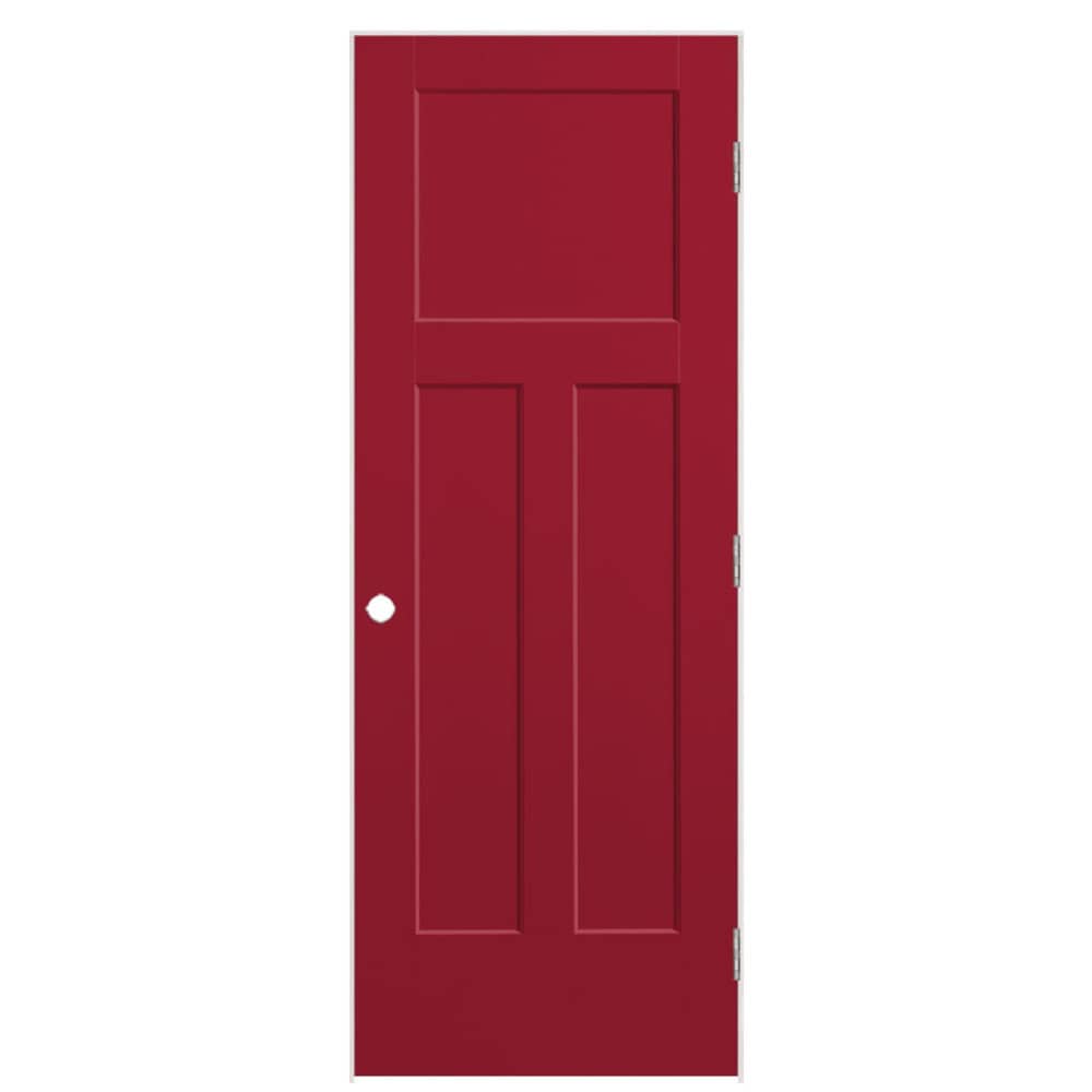 Masonite 803549 32-in x 80-in Barn Red Hollow core 3-panel craftsman Left hand Smooth Prefinished Molded composite Flat Jamb Single Prehung Interior Door