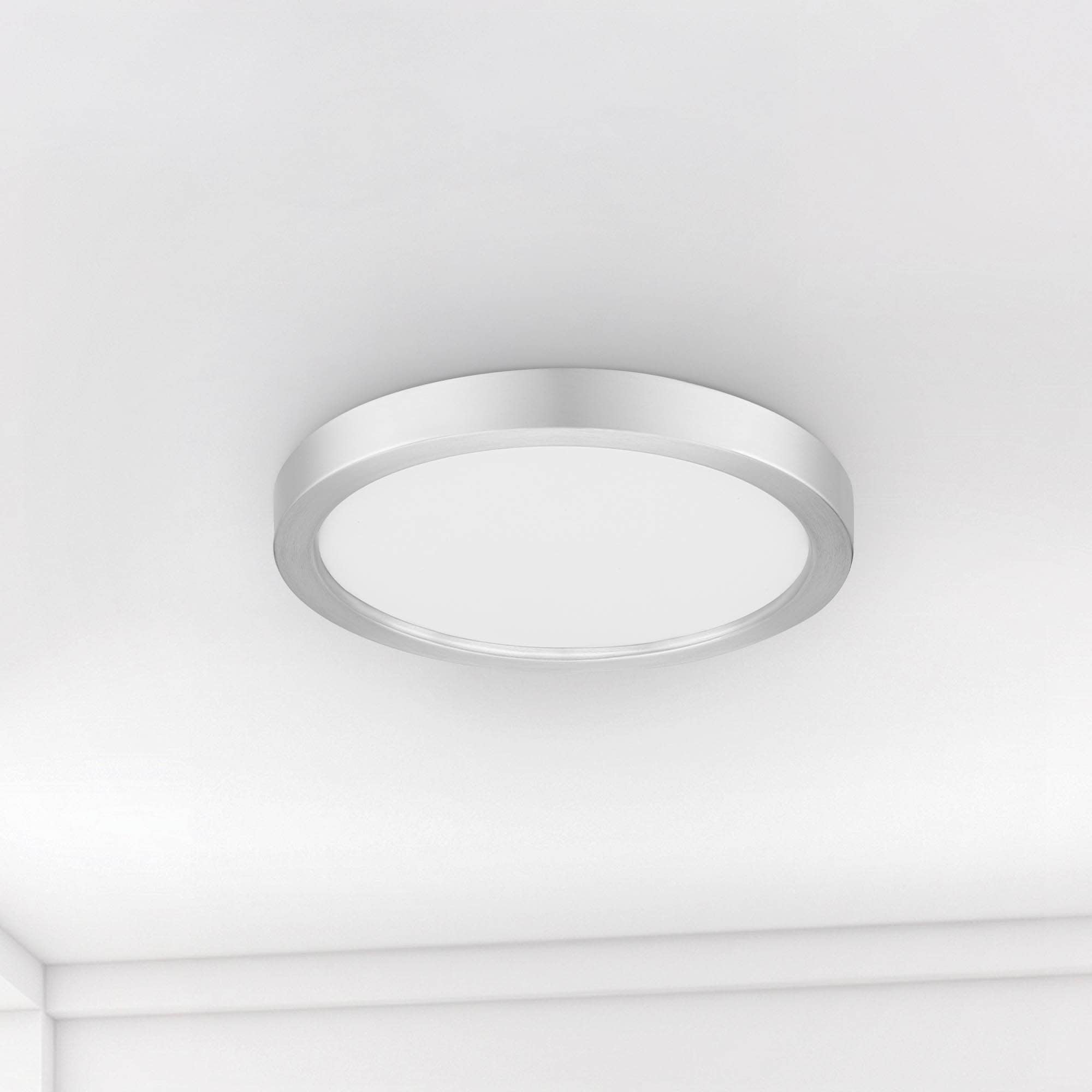 Project Source 43541 Edge Light 1 -Light 11-in Brushed Nickel Indoor/Outdoor Integrated LED Flush Mount Light 2 -Pack
