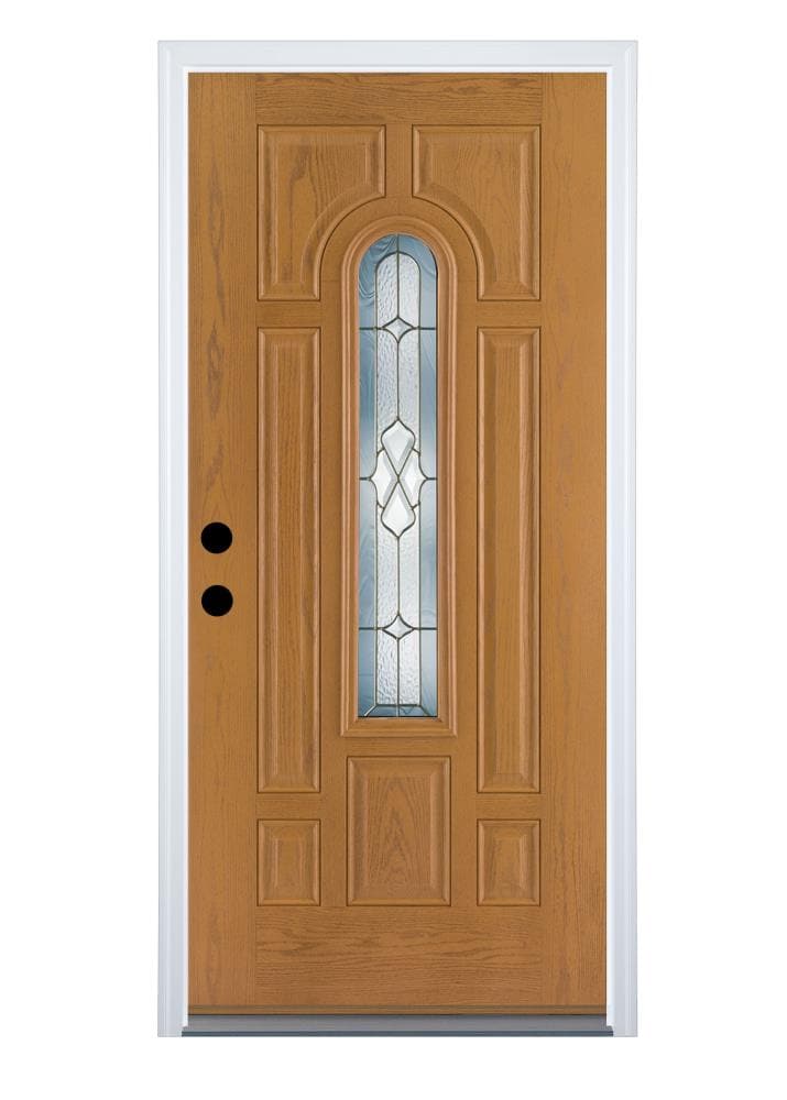 Therma-Tru MOFGWB0842Z30RB Willowbrook 36-in x 80-in x 4-9/16-in Fiberglass Center Arch Lite Right-Hand Inswing Medium Oak Stained Prehung Front Door with Brickmould Insulating Core