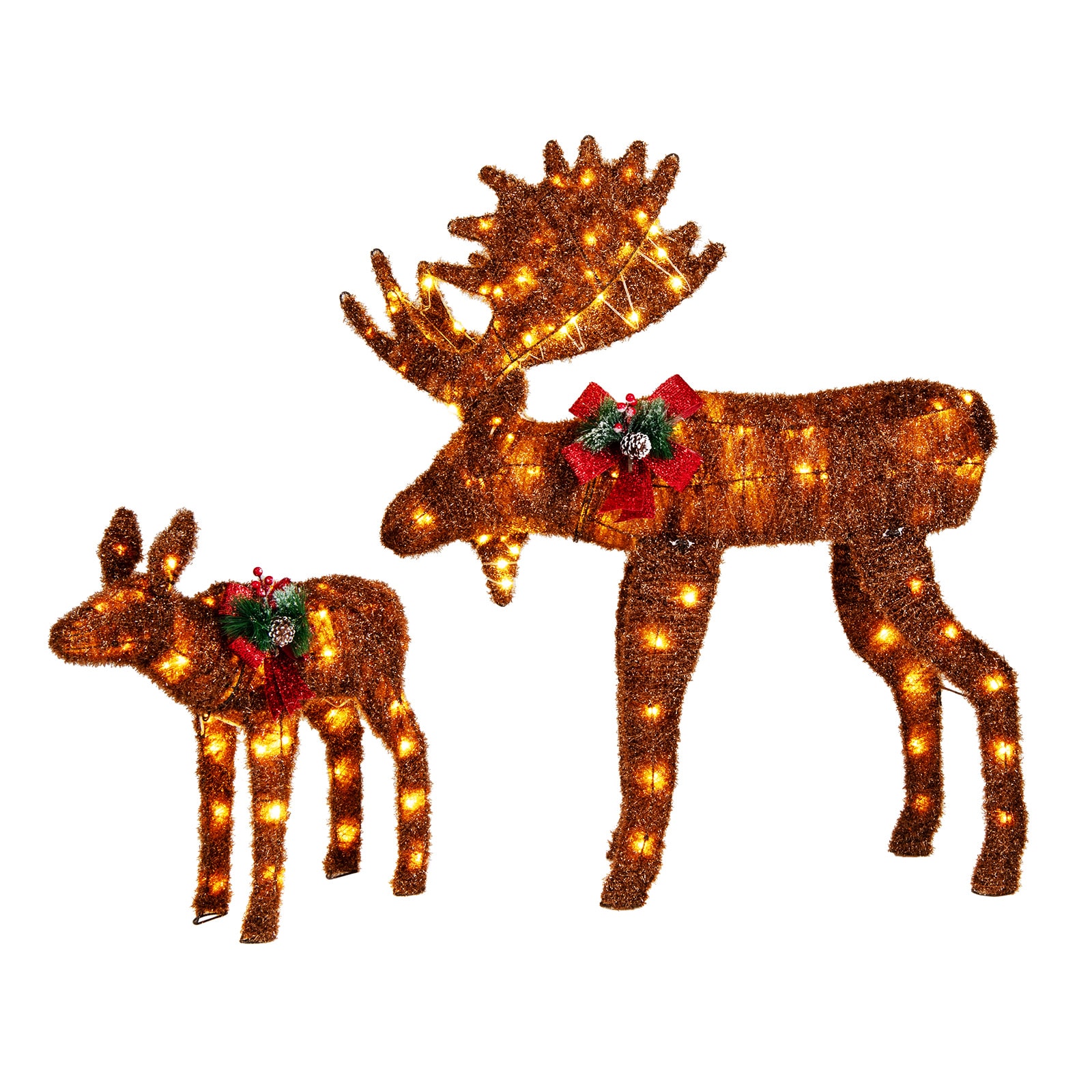 BABOOM 2 Piece Lighted Moose Family Christmas Decoration with 170 LED Lights and Red Bows
