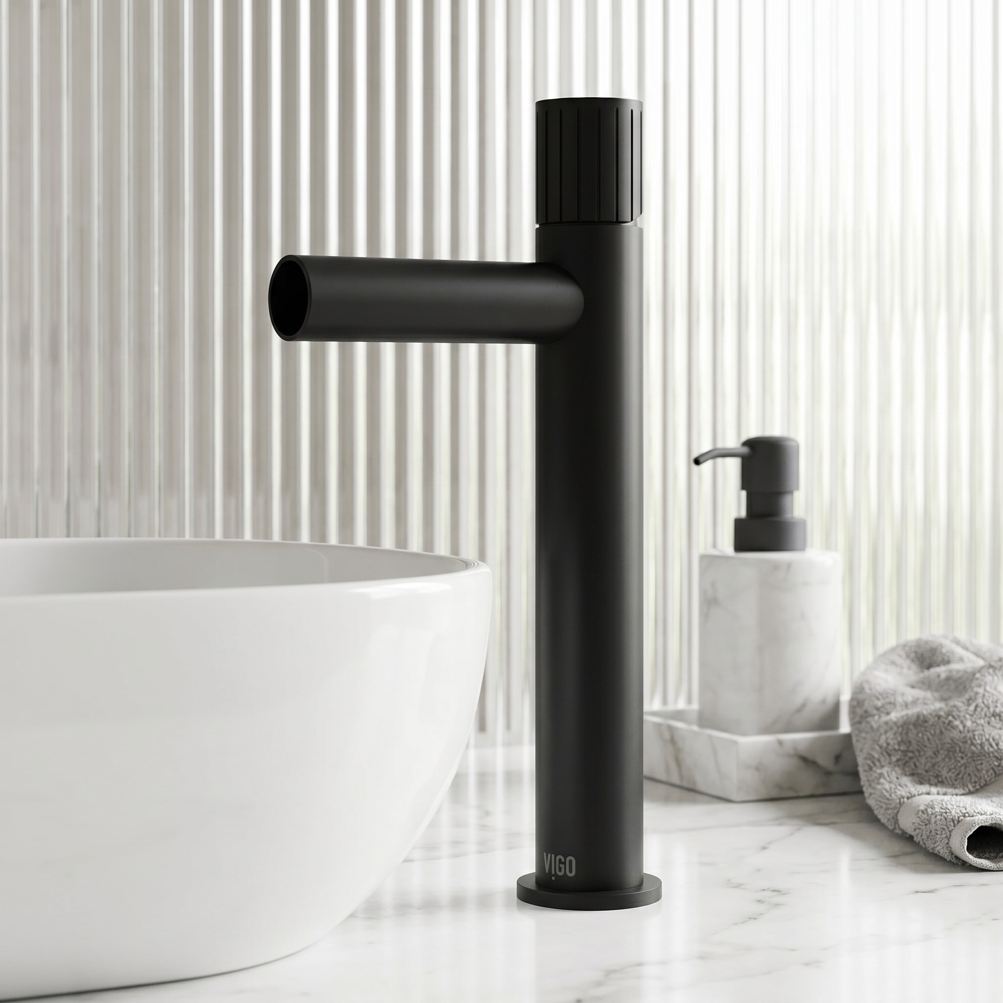 VIGO Ashford Matte Black Vessel 1-handle WaterSense High-arc Bathroom Sink Faucet