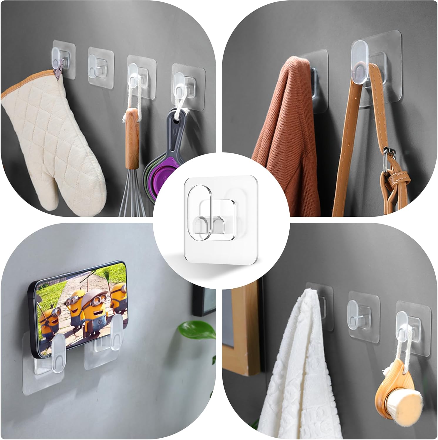 Deliton Clear Cute Storage Hooks 10 Packs Adhesion Stick on Wall for ...