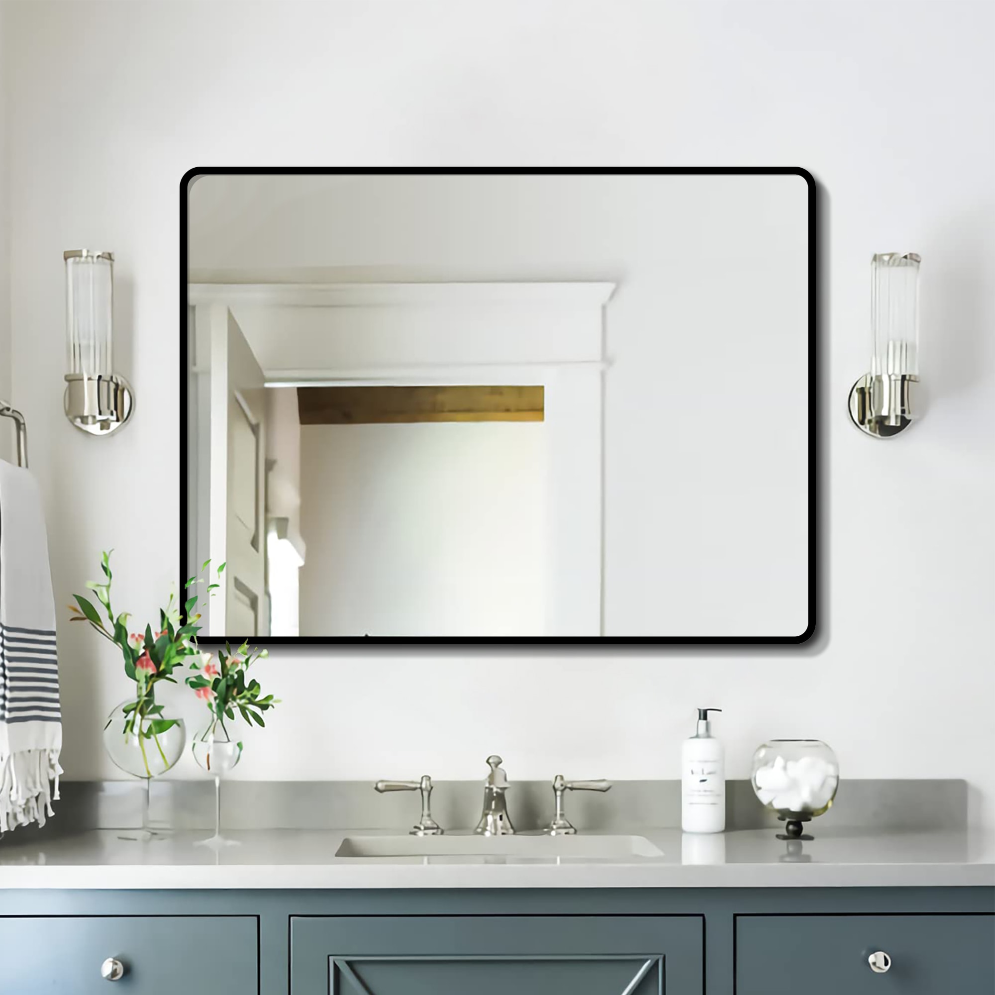 FORCLOVER KC Bathroom Mirror 48-in x 36-in Black Framed Bathroom Vanity Mirror | TAK-FMR4836