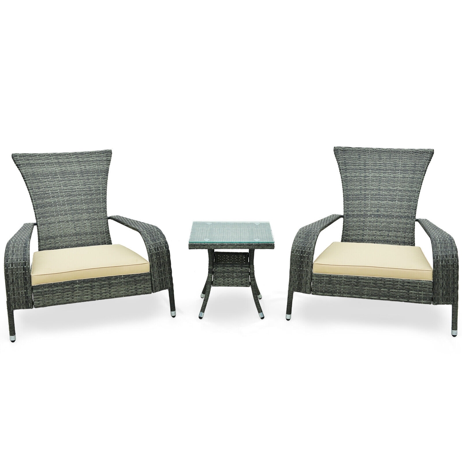 LIVIZA OUS71539BN 3 -Piece Rattan Patio Conversation Set with Cream Cushions