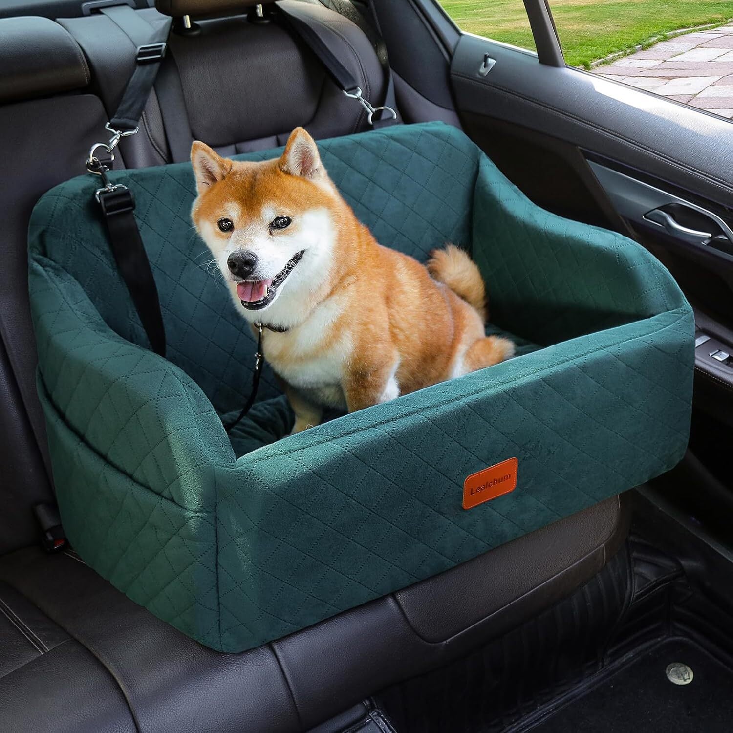 LOVMOR SF-R-CDS-GN Dog Car Seat for Medium or Large Dogs 2 Clip-On Safety Leashs