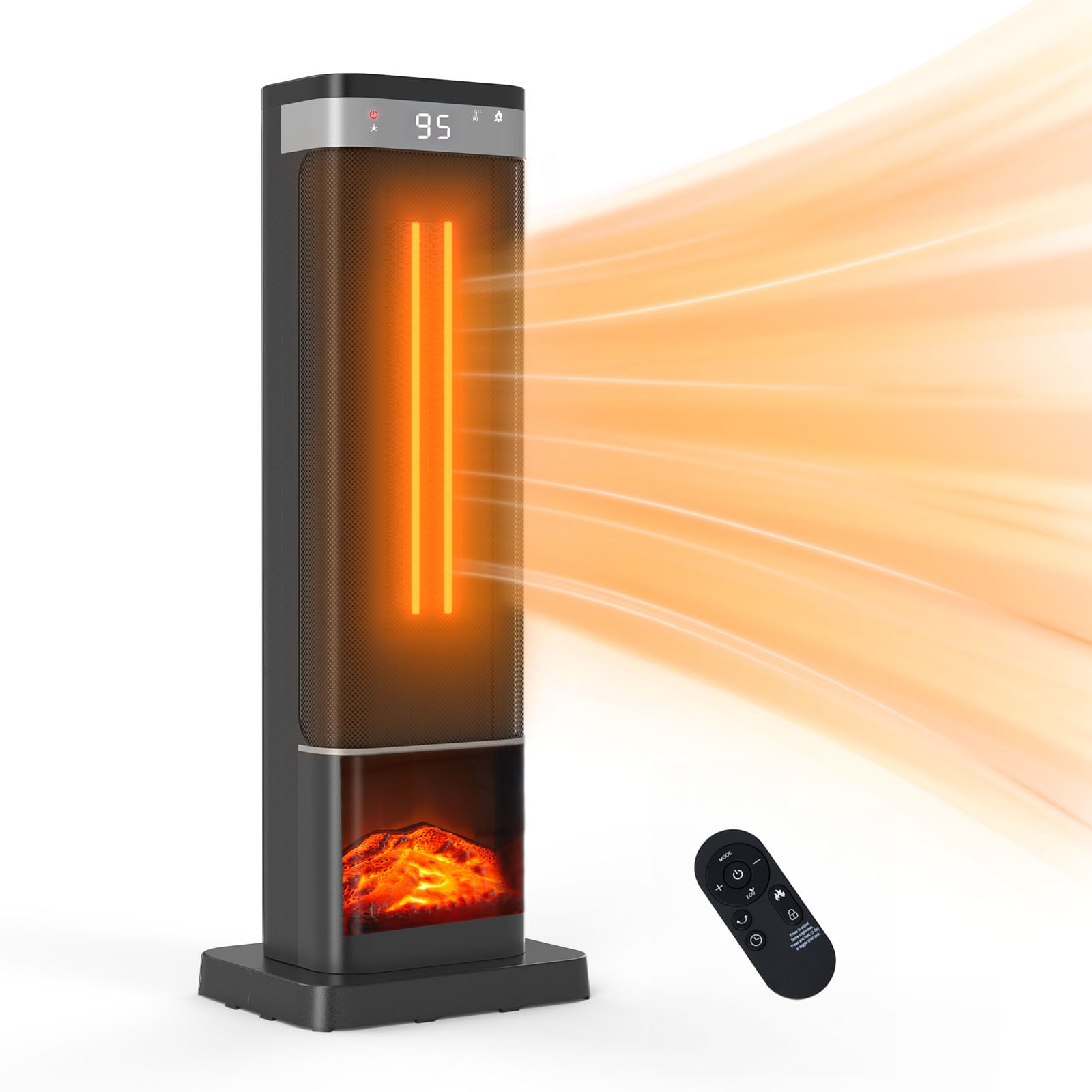 Sweetcrispy 1500 -Watt Black Portable Ceramic Tower Indoor Electric Space Heater with 60 Degree Oscillation Thermostat and Remote Control #717235896024