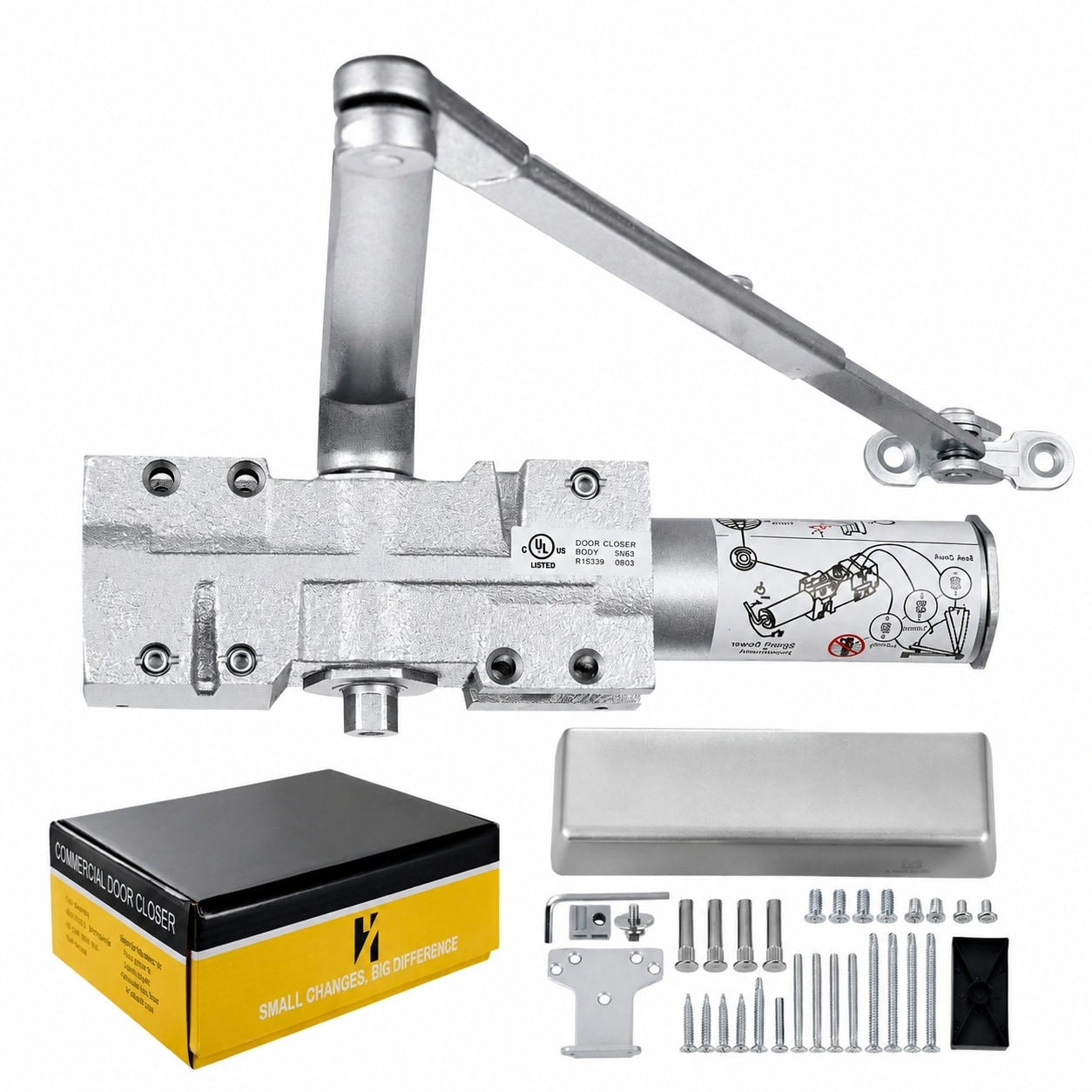 Oyezvary  Grade 1 Commercial Door Closer Extra Heavy Duty Hydraulic Auto Closer Cast Iron Body Forged Steel Arm Size One to Six Self Closing UL