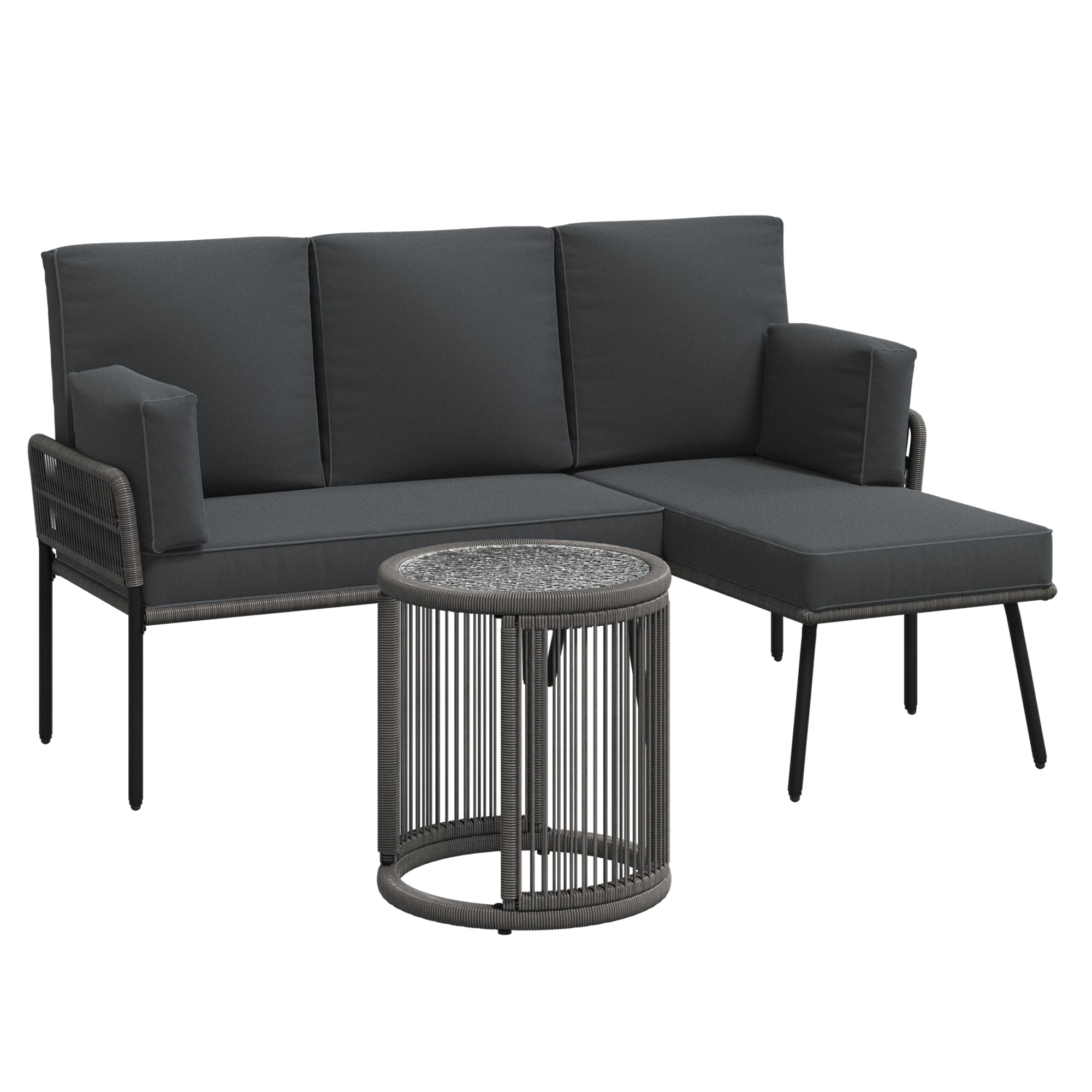 AHIOU HOME ZAAHG-W127663S Alton 3 -Piece Wicker Patio Conversation Set with Gray Cushions