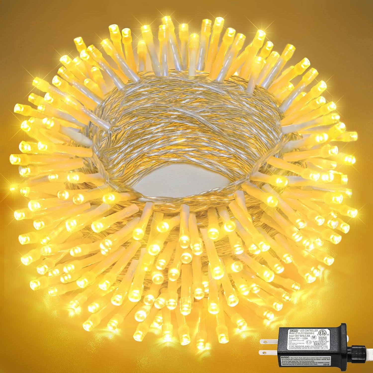 JEGONFRI 100FT 300 LED Christmas Lights Outdoor Warm White Christmas String Lights Indoor Waterproof with 8 Modes Connectable Plug in Transparent cable Twinkle Fairy Lights for Bedroom Patio Garden Xmas Tree Party Decorations #B0D5QNR33C